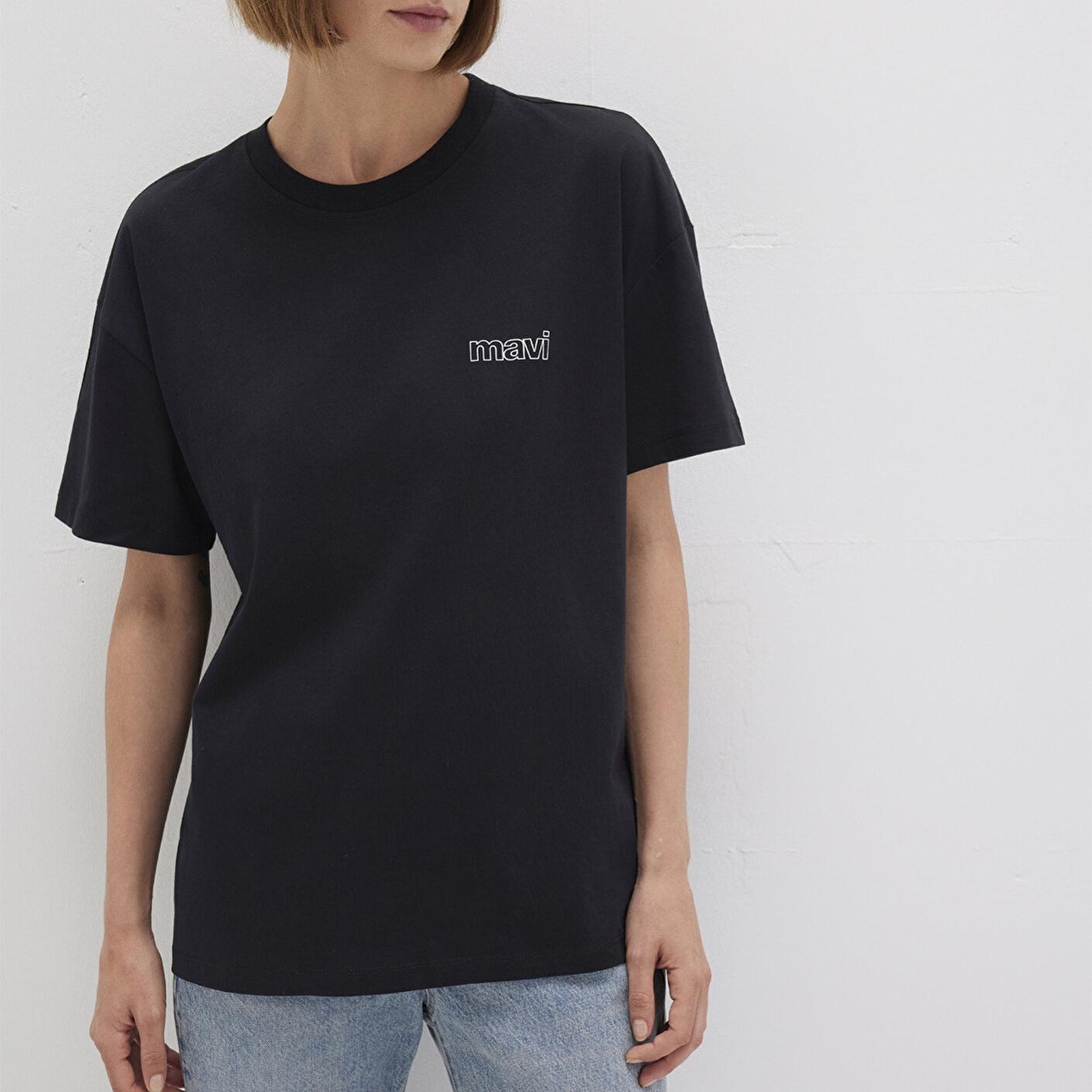 Mavi Mavi Logo Baskılı Siyah Tişört Loose Fit / Bol Rahat Kesim 1611309-900