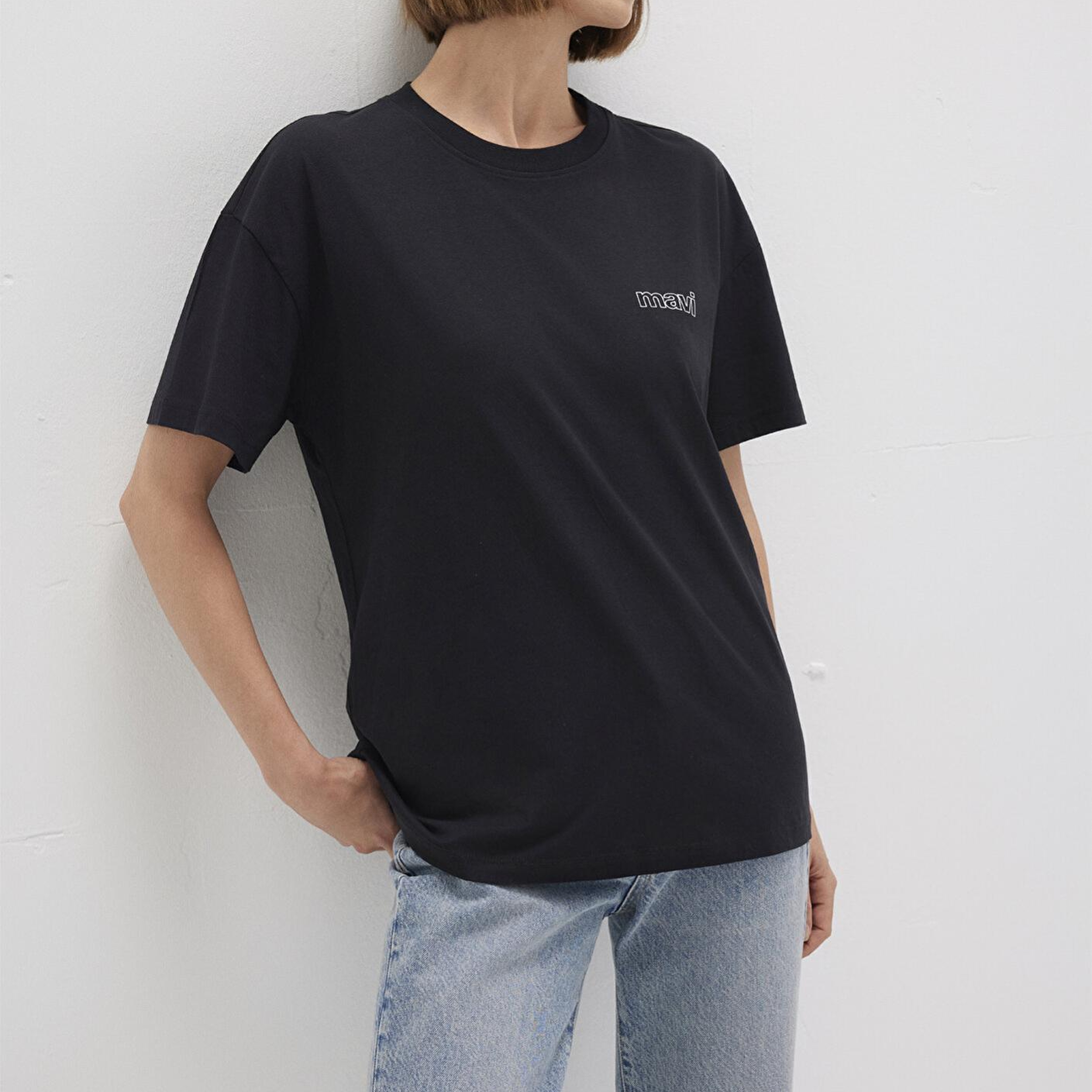 Mavi Mavi Logo Baskılı Siyah Tişört Loose Fit / Bol Rahat Kesim 1611309-900