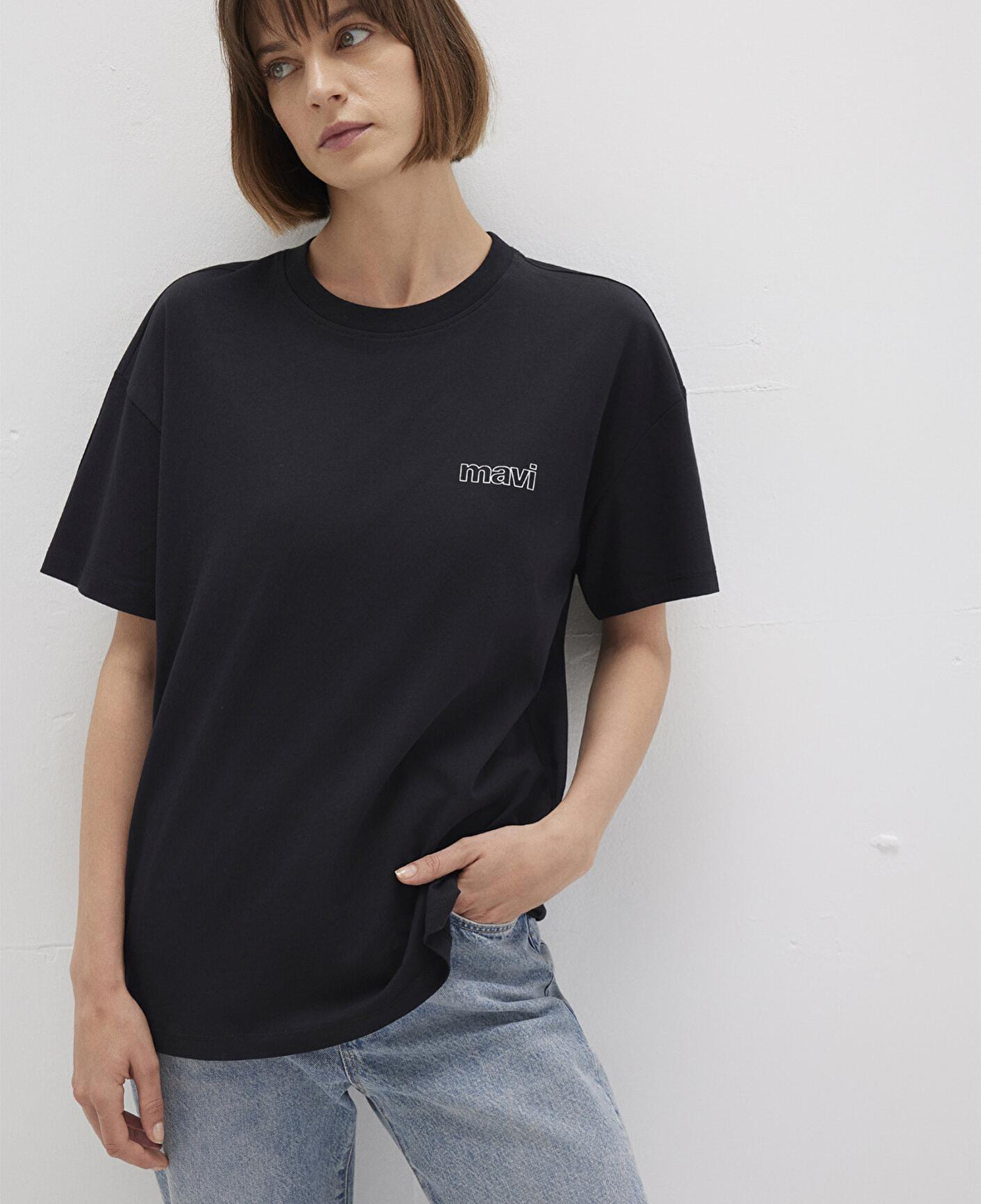 Mavi Mavi Logo Baskılı Siyah Tişört Loose Fit / Bol Rahat Kesim 1611309-900