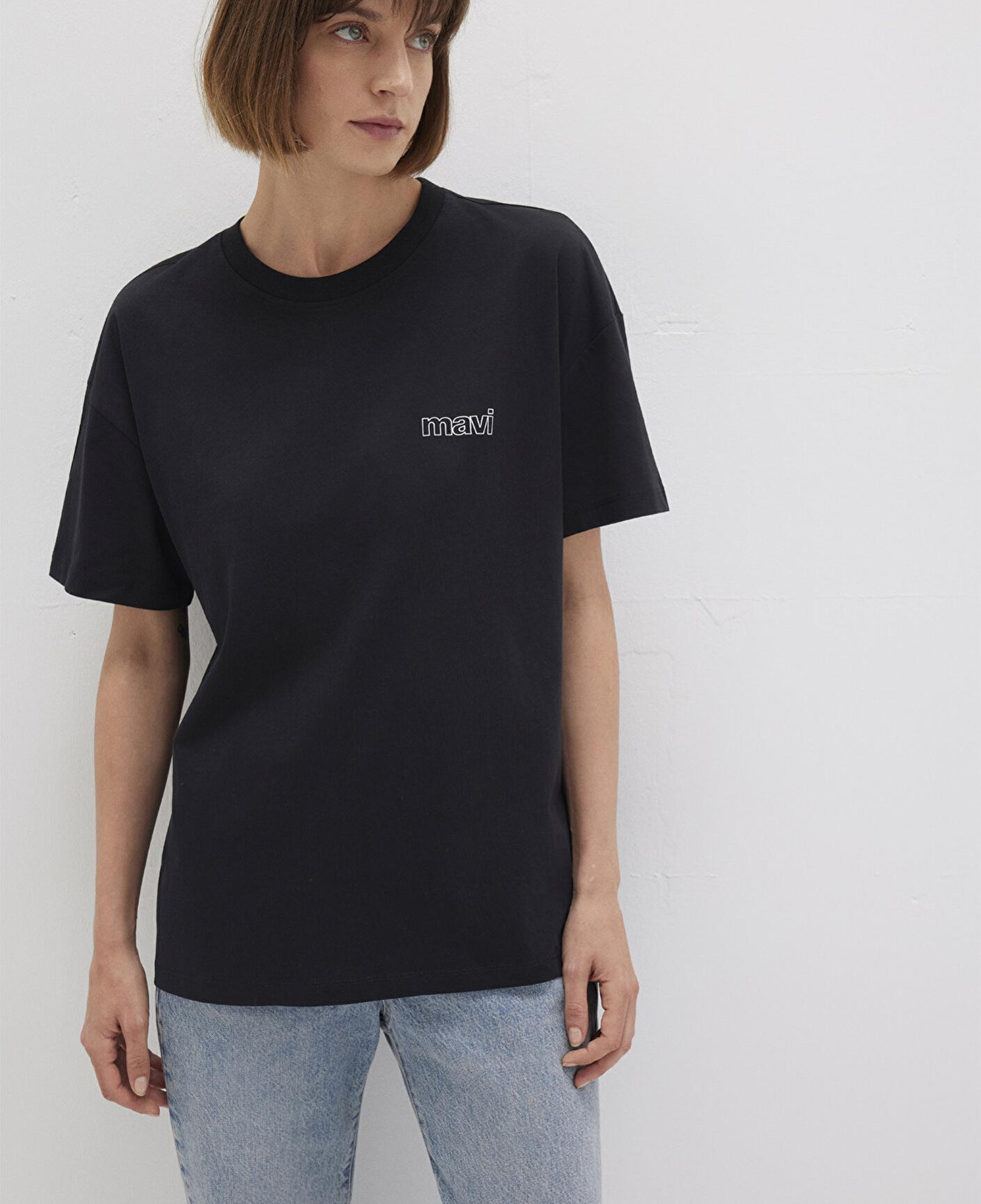 Mavi Mavi Logo Baskılı Siyah Tişört Loose Fit / Bol Rahat Kesim 1611309-900