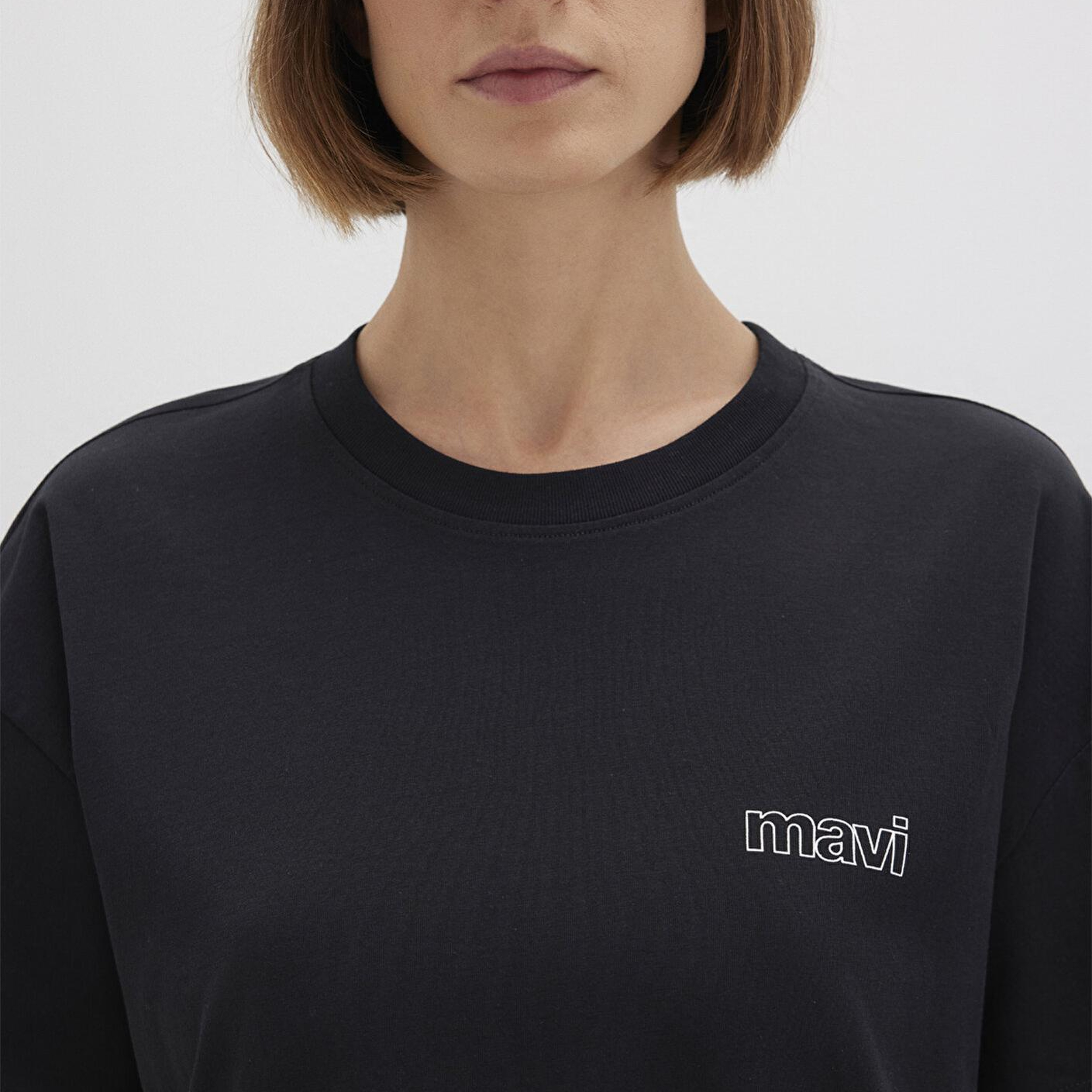 Mavi Mavi Logo Baskılı Siyah Tişört Loose Fit / Bol Rahat Kesim 1611309-900