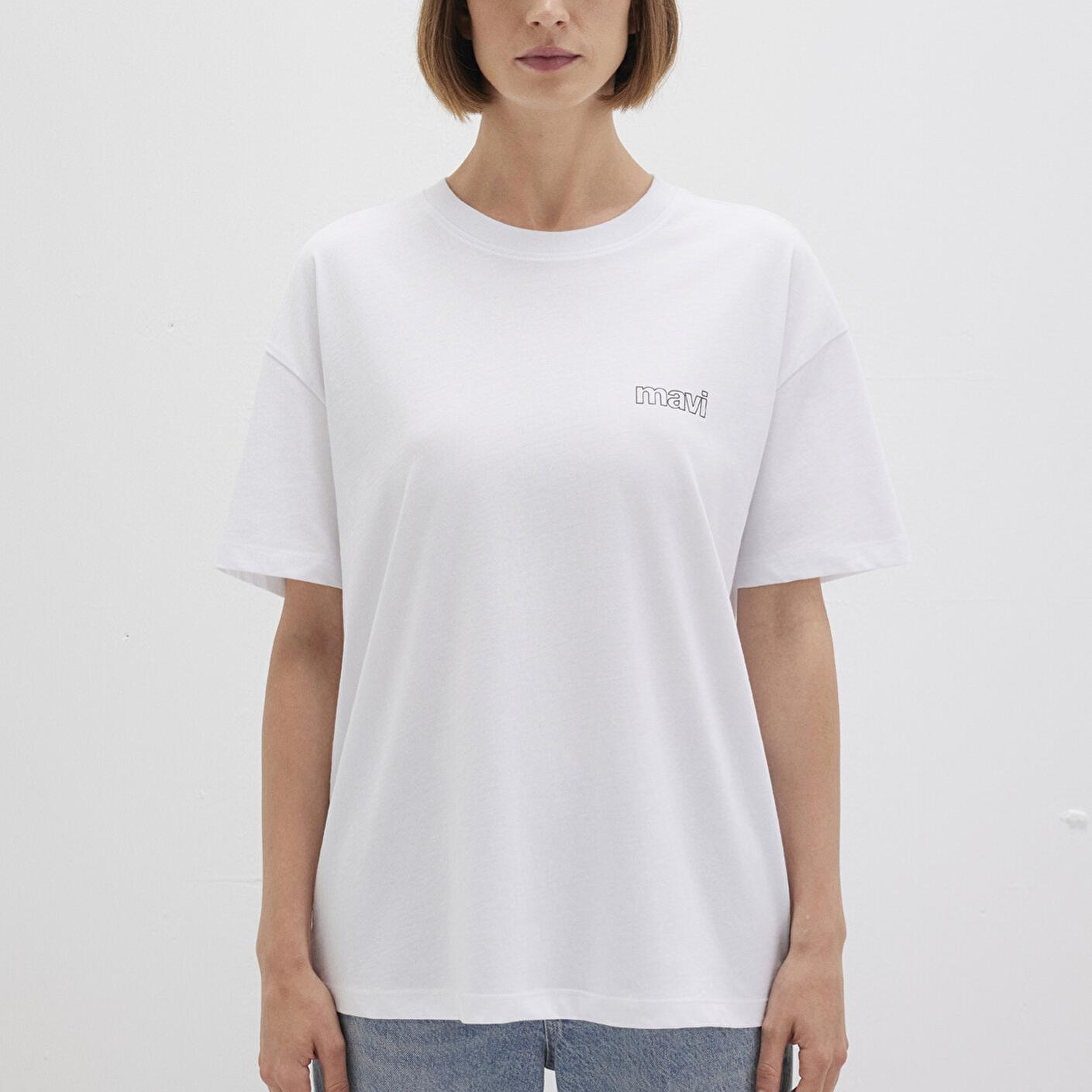 Mavi Mavi Logo Baskılı Beyaz Tişört Loose Fit / Bol Rahat Kesim 1611309-620