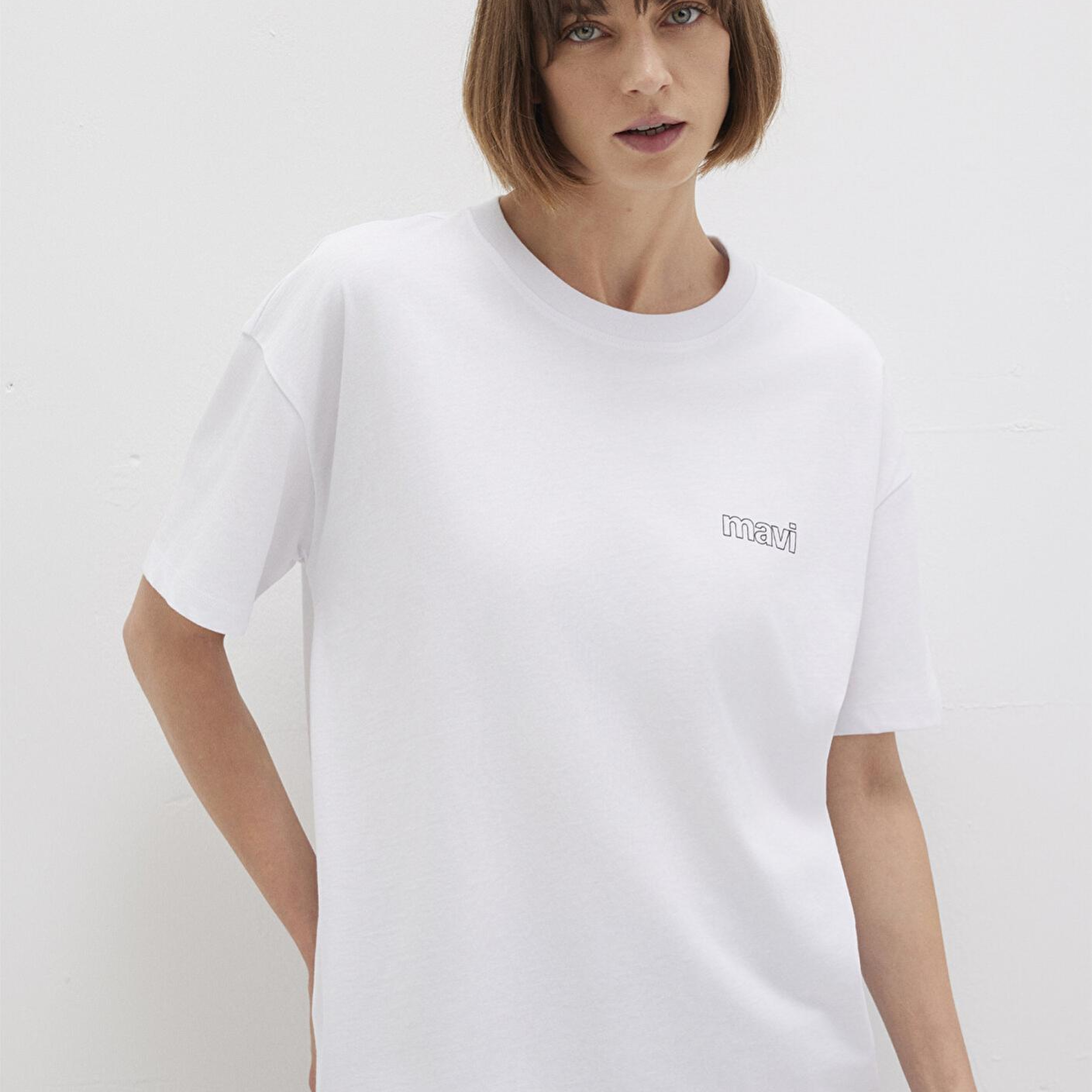 Mavi Mavi Logo Baskılı Beyaz Tişört Loose Fit / Bol Rahat Kesim 1611309-620