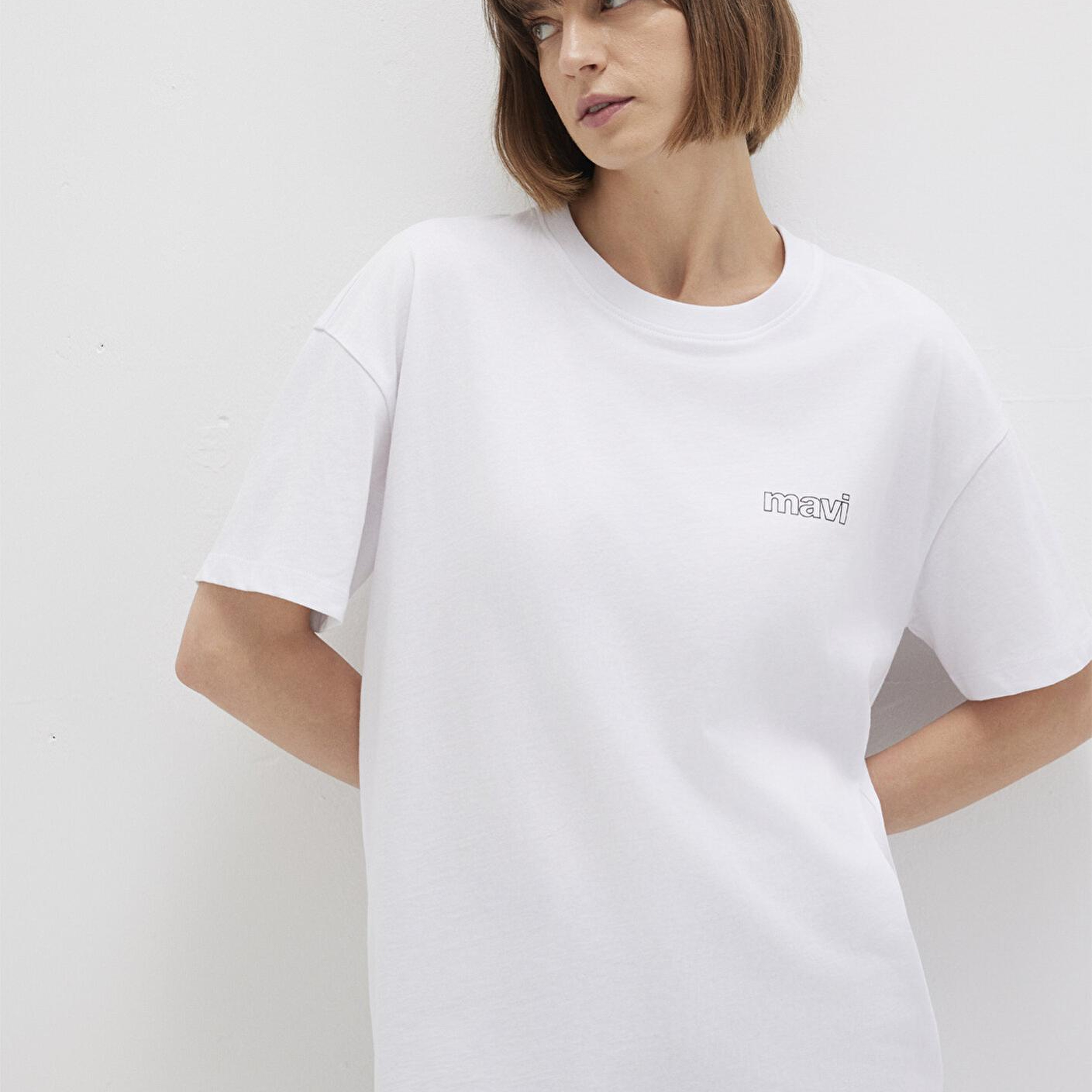 Mavi Mavi Logo Baskılı Beyaz Tişört Loose Fit / Bol Rahat Kesim 1611309-620