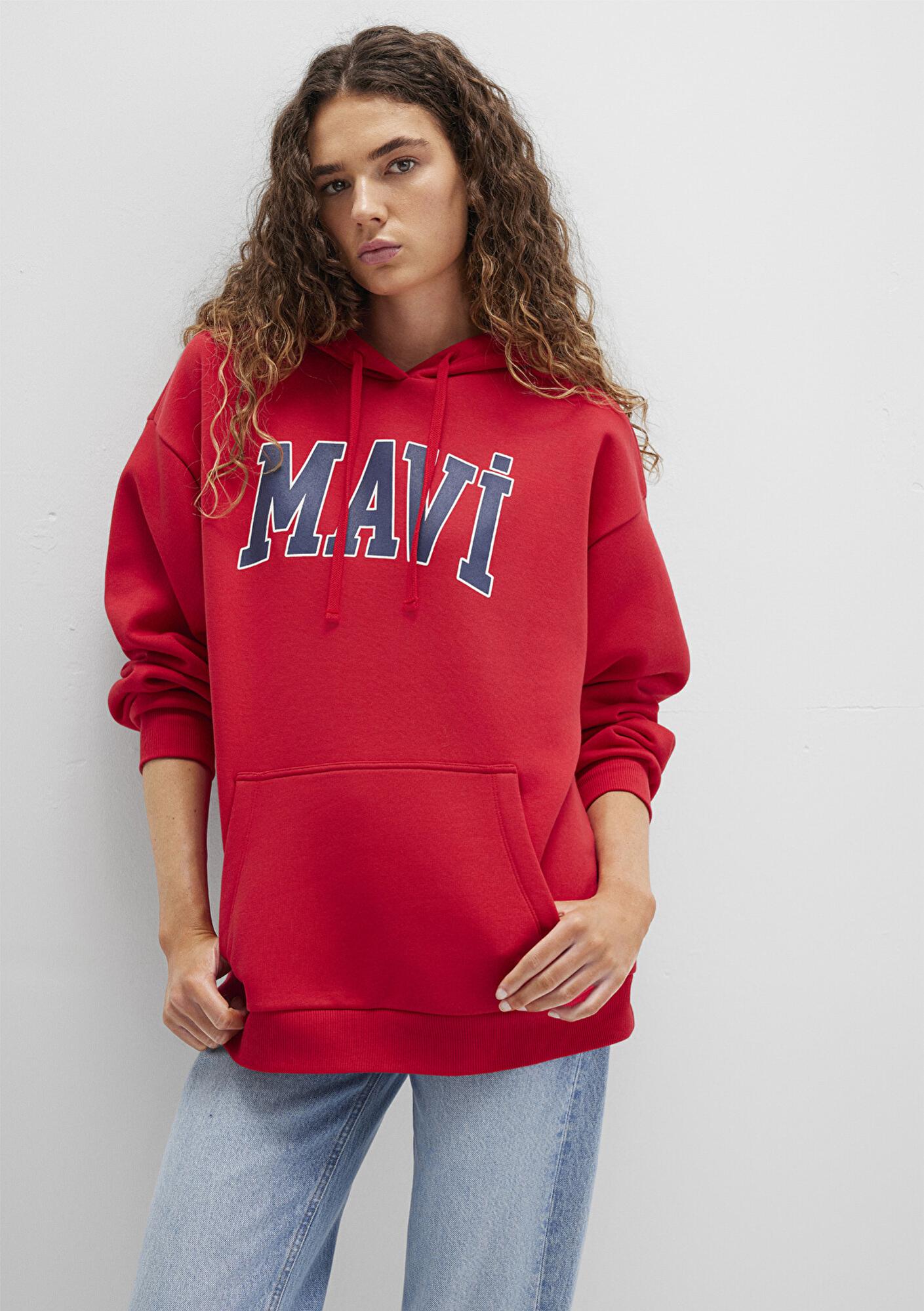 Mavi Mavi Logo Baskılı Kapüşonlu Kırmızı Sweatshirt 1600361-82054