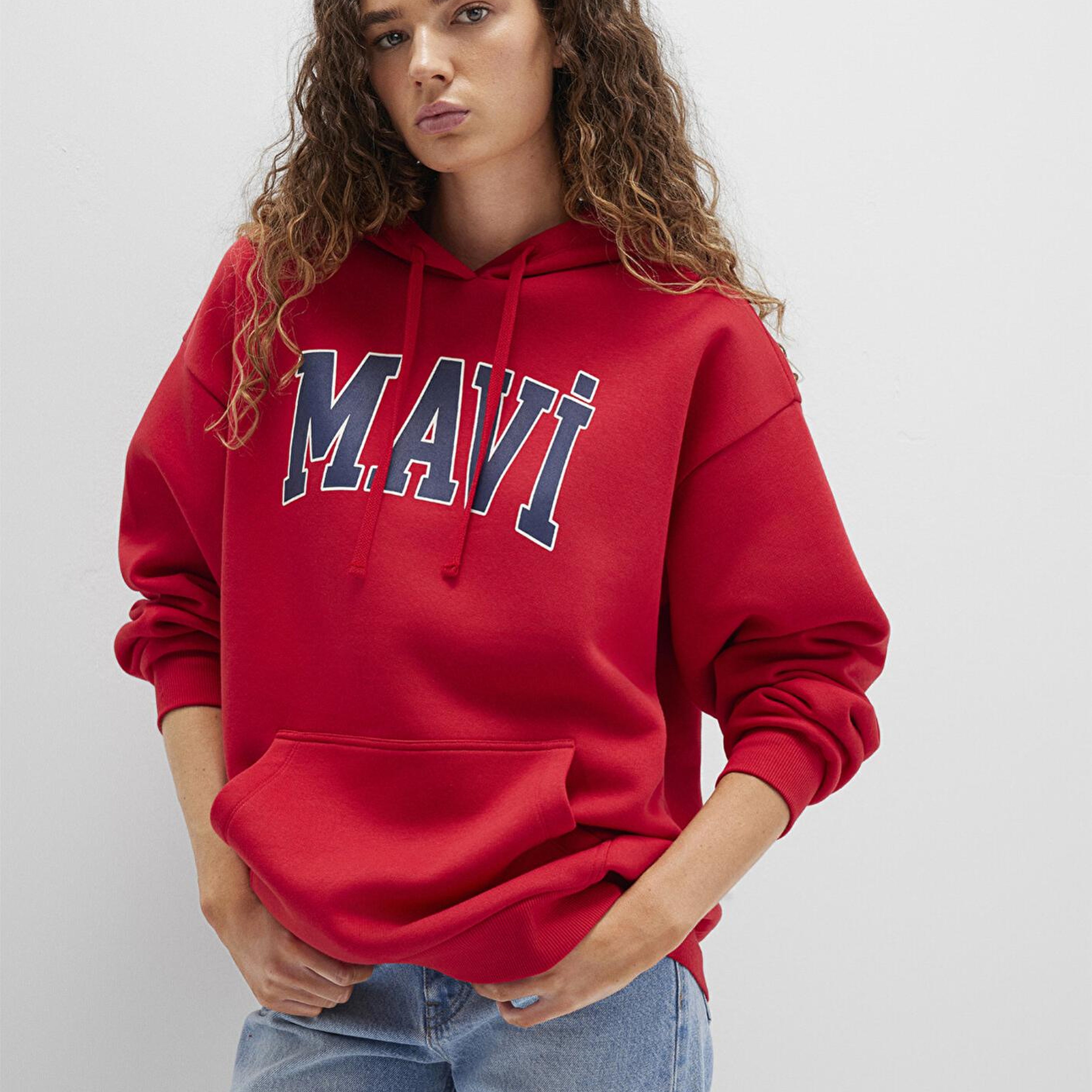 Mavi Mavi Logo Baskılı Kapüşonlu Kırmızı Sweatshirt 1600361-82054