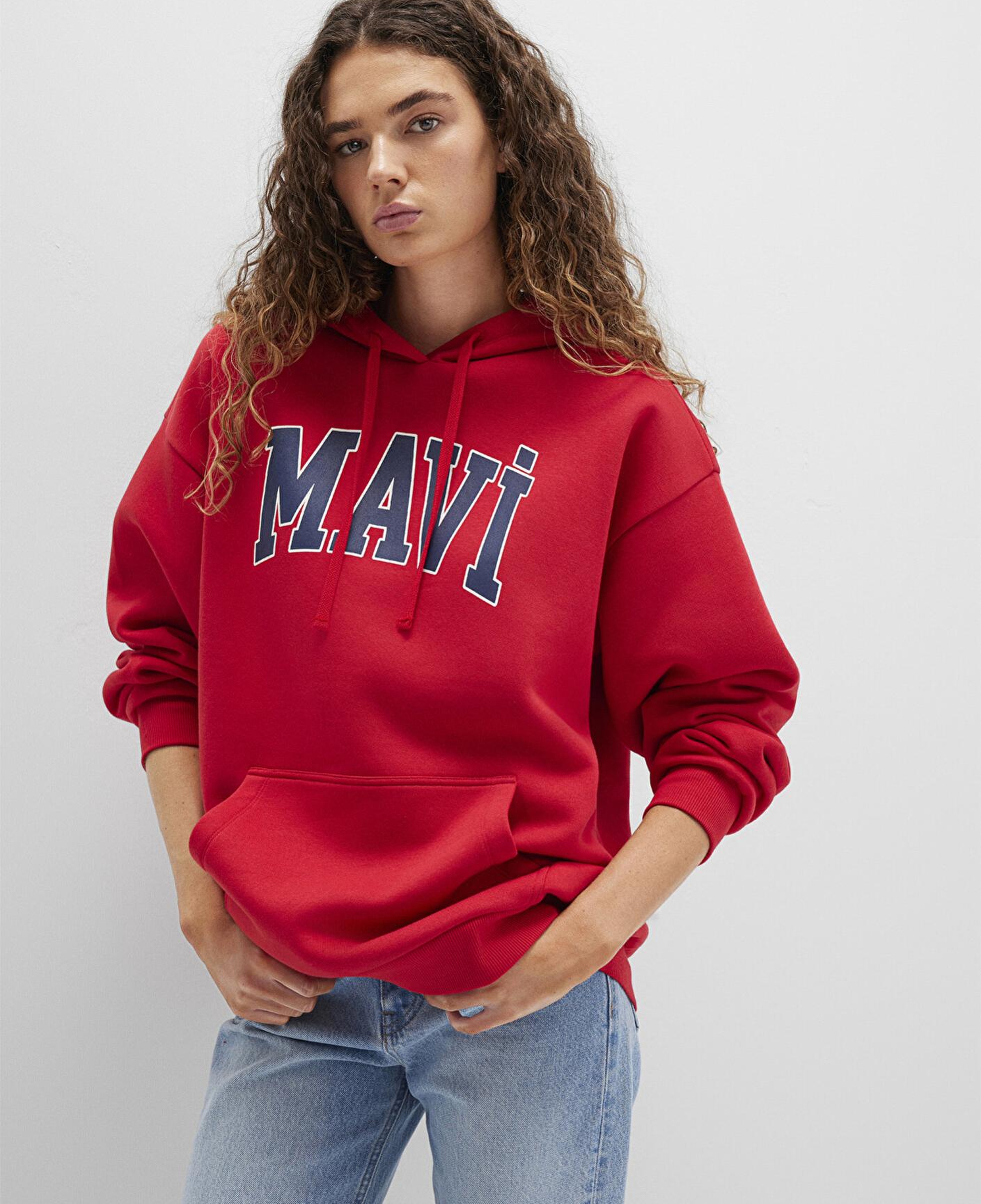 Mavi Mavi Logo Baskılı Kapüşonlu Kırmızı Sweatshirt 1600361-82054