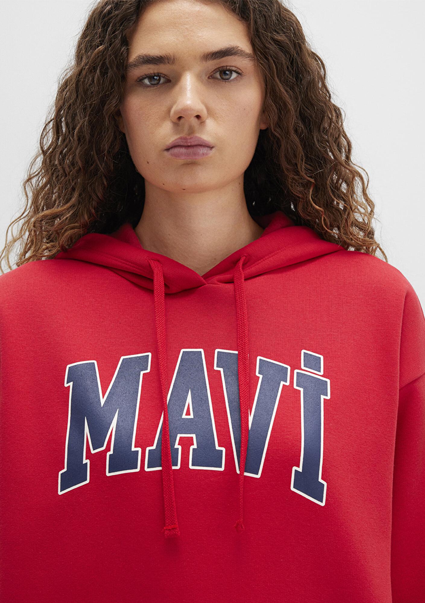 Mavi Mavi Logo Baskılı Kapüşonlu Kırmızı Sweatshirt 1600361-82054