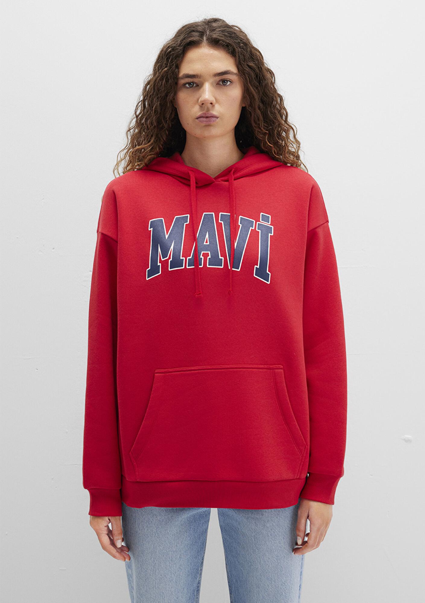 Mavi Mavi Logo Baskılı Kapüşonlu Kırmızı Sweatshirt 1600361-82054