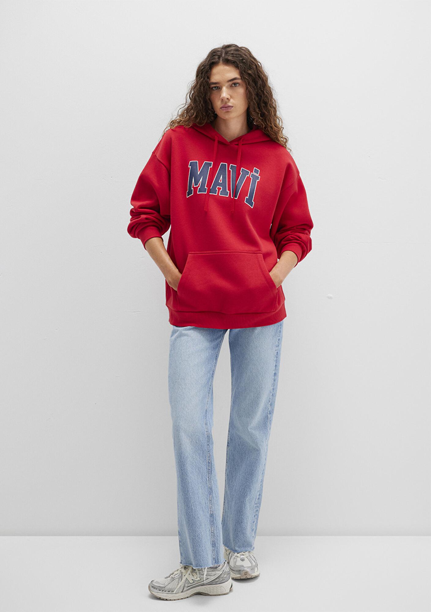 Mavi Mavi Logo Baskılı Kapüşonlu Kırmızı Sweatshirt 1600361-82054