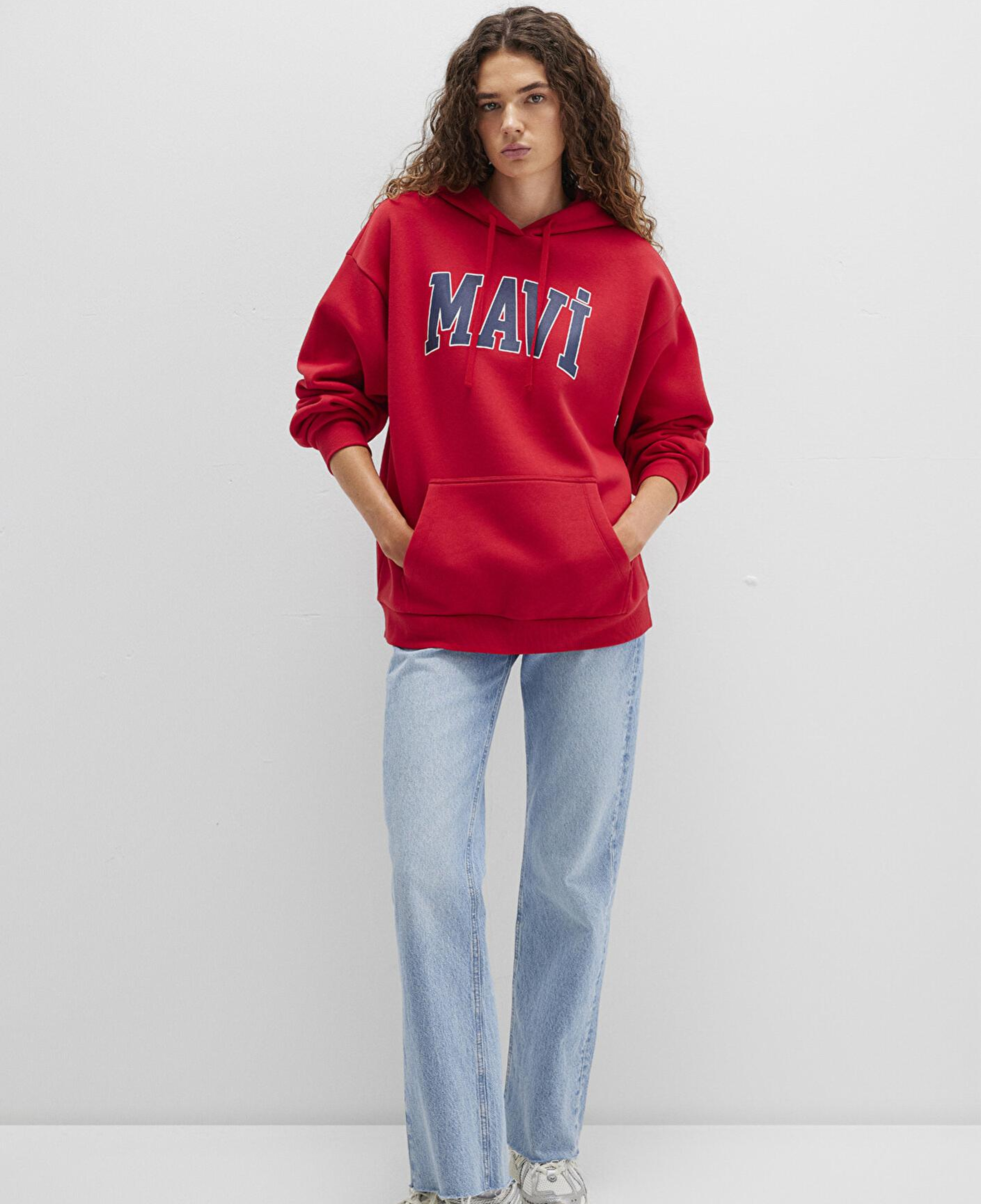 Mavi Mavi Logo Baskılı Kapüşonlu Kırmızı Sweatshirt 1600361-82054
