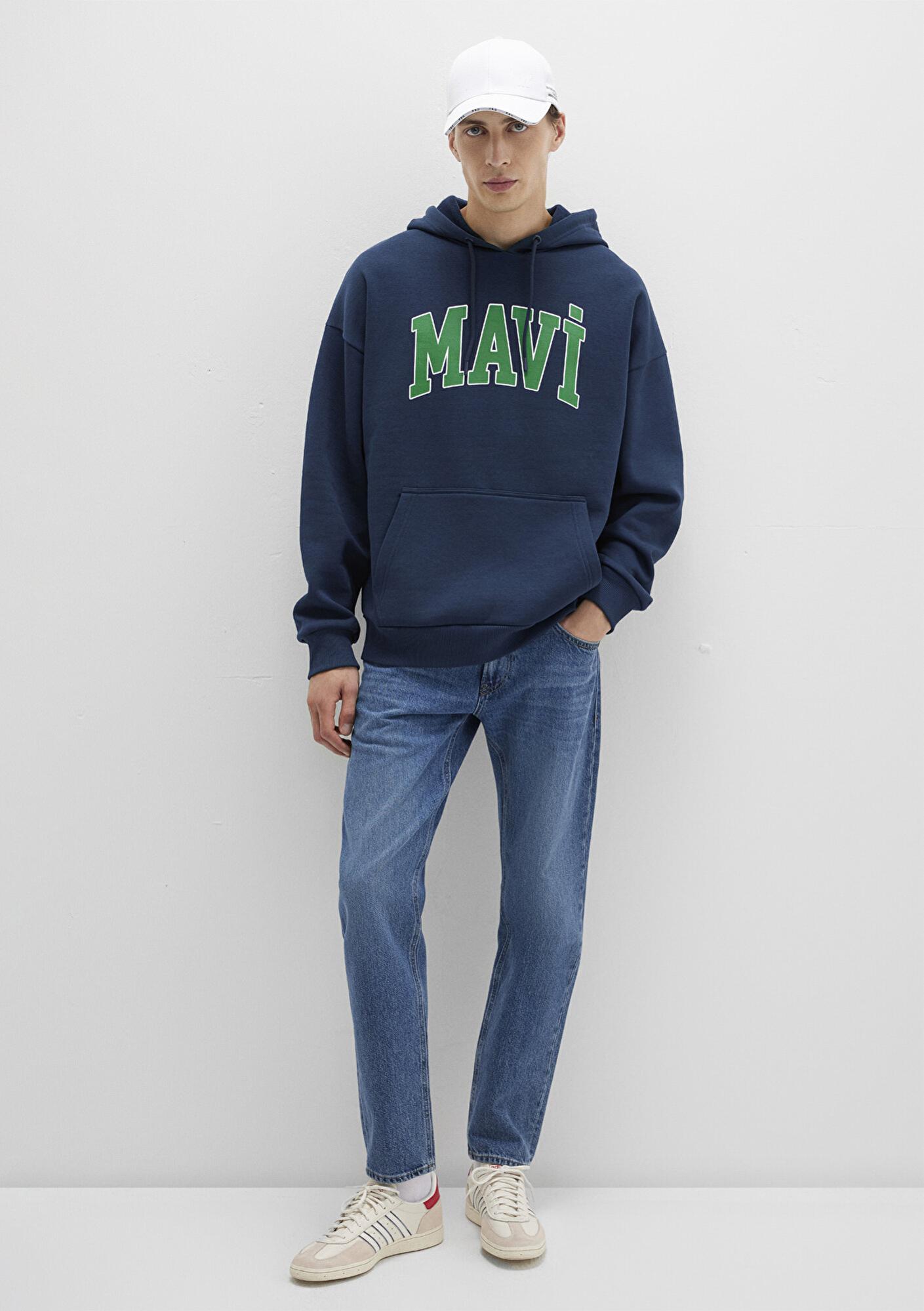 Mavi Mavi Logo Baskılı Kapüşonlu Lacivert Sweatshirt 067149-29743