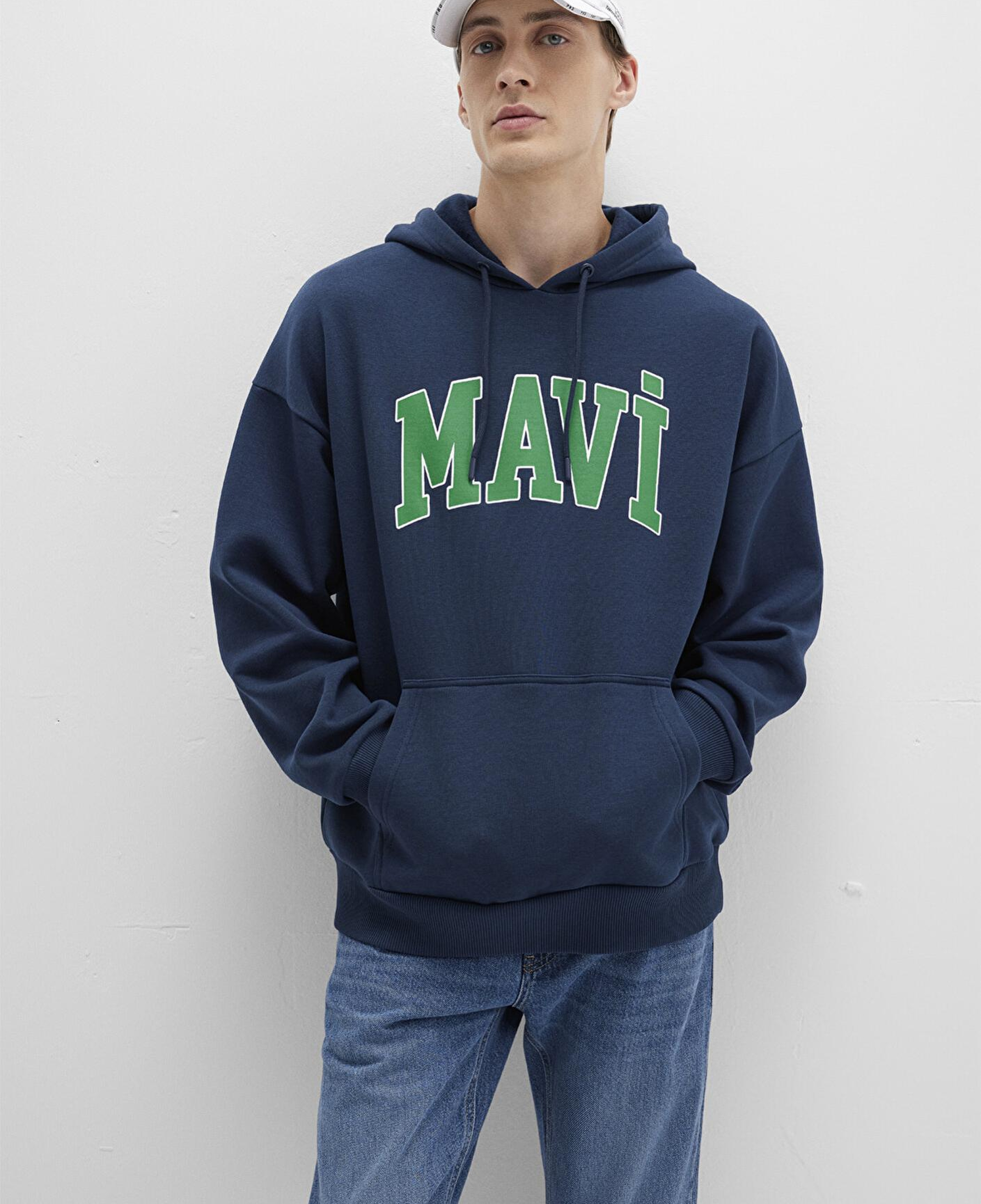 Mavi Mavi Logo Baskılı Kapüşonlu Lacivert Sweatshirt 067149-29743