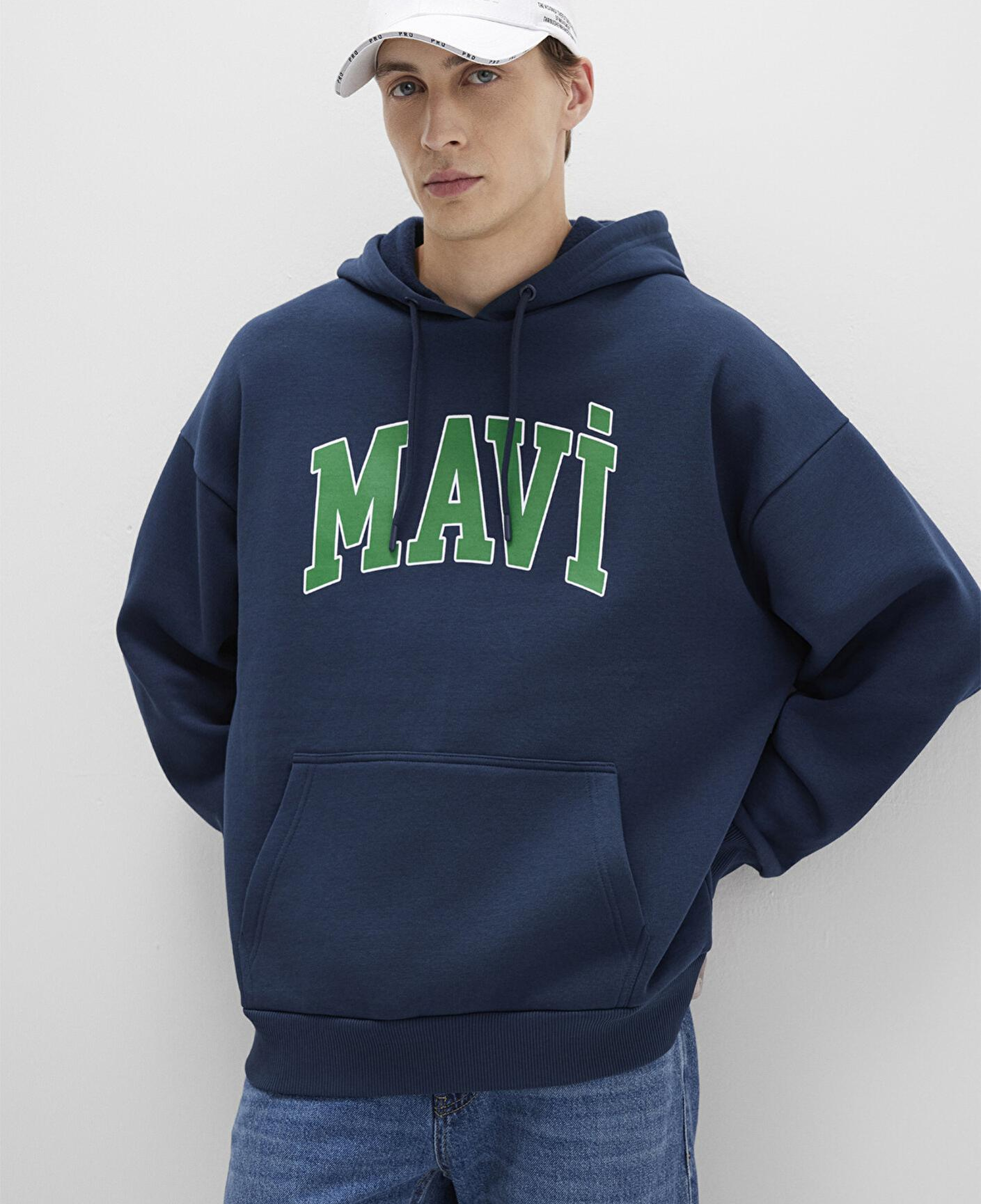 Mavi Mavi Logo Baskılı Kapüşonlu Lacivert Sweatshirt 067149-29743