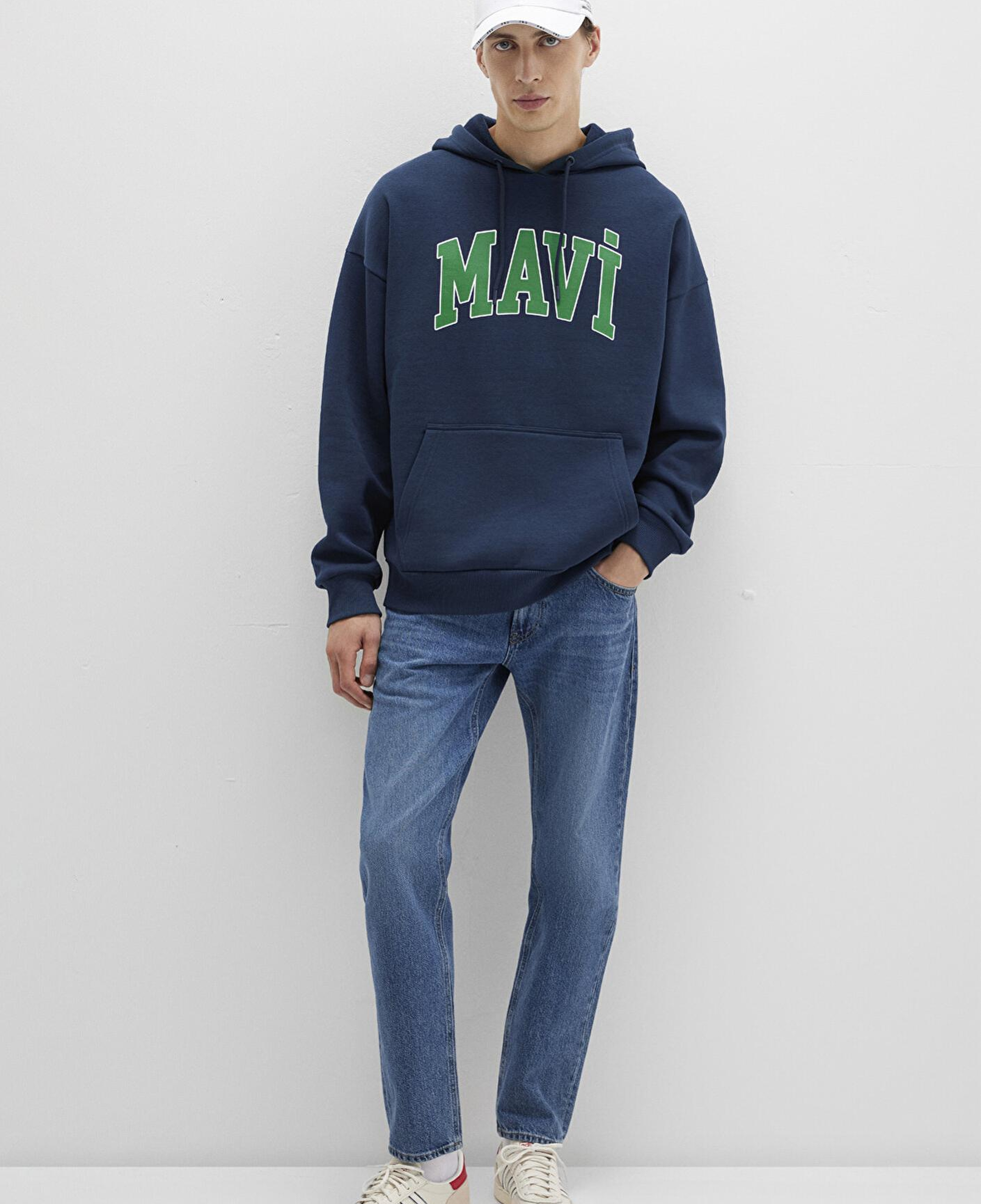 Mavi Mavi Logo Baskılı Kapüşonlu Lacivert Sweatshirt 067149-29743