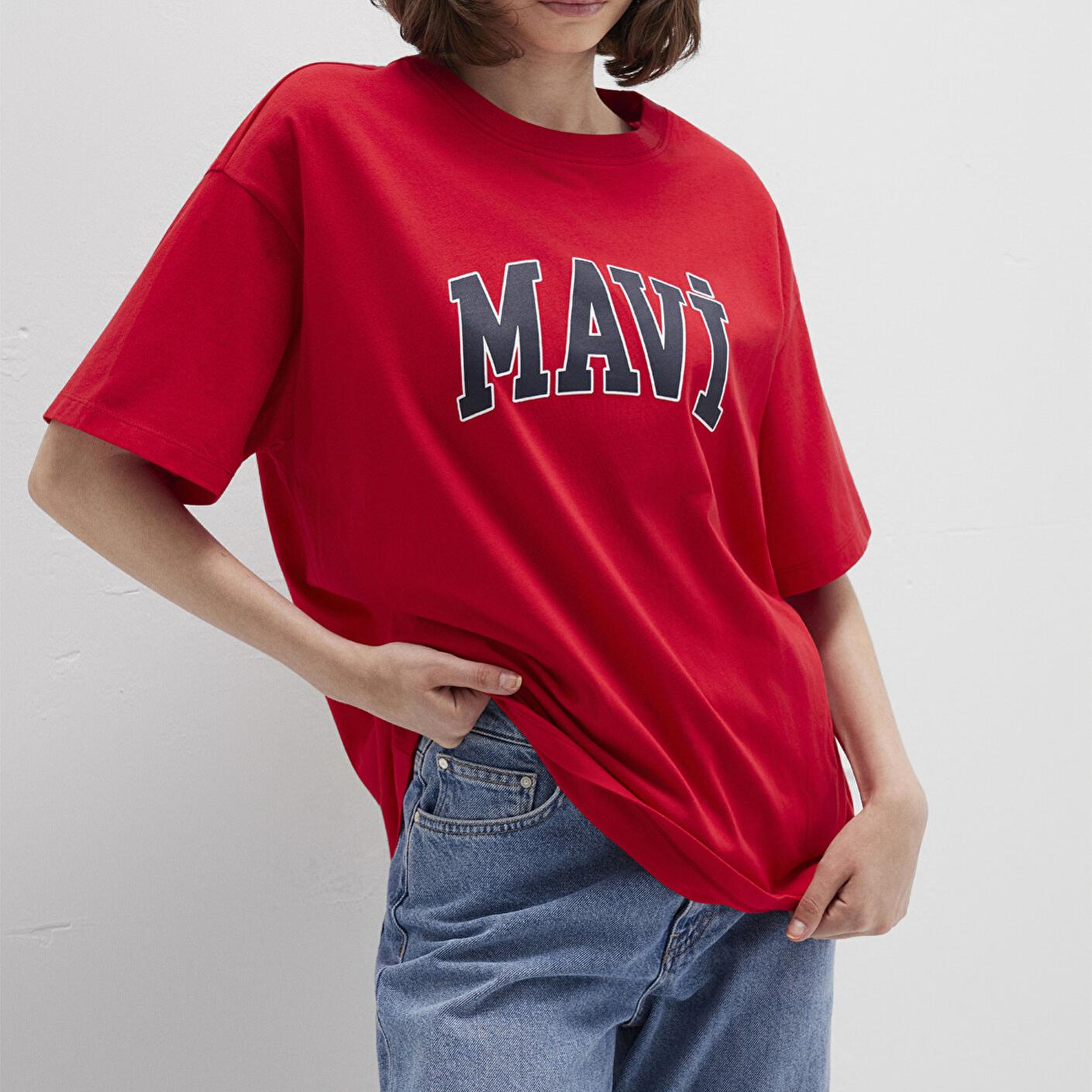 Mavi Mavi Logo Baskılı Kırmızı Tişört Oversize / Geniş Kesim 1600843-82054