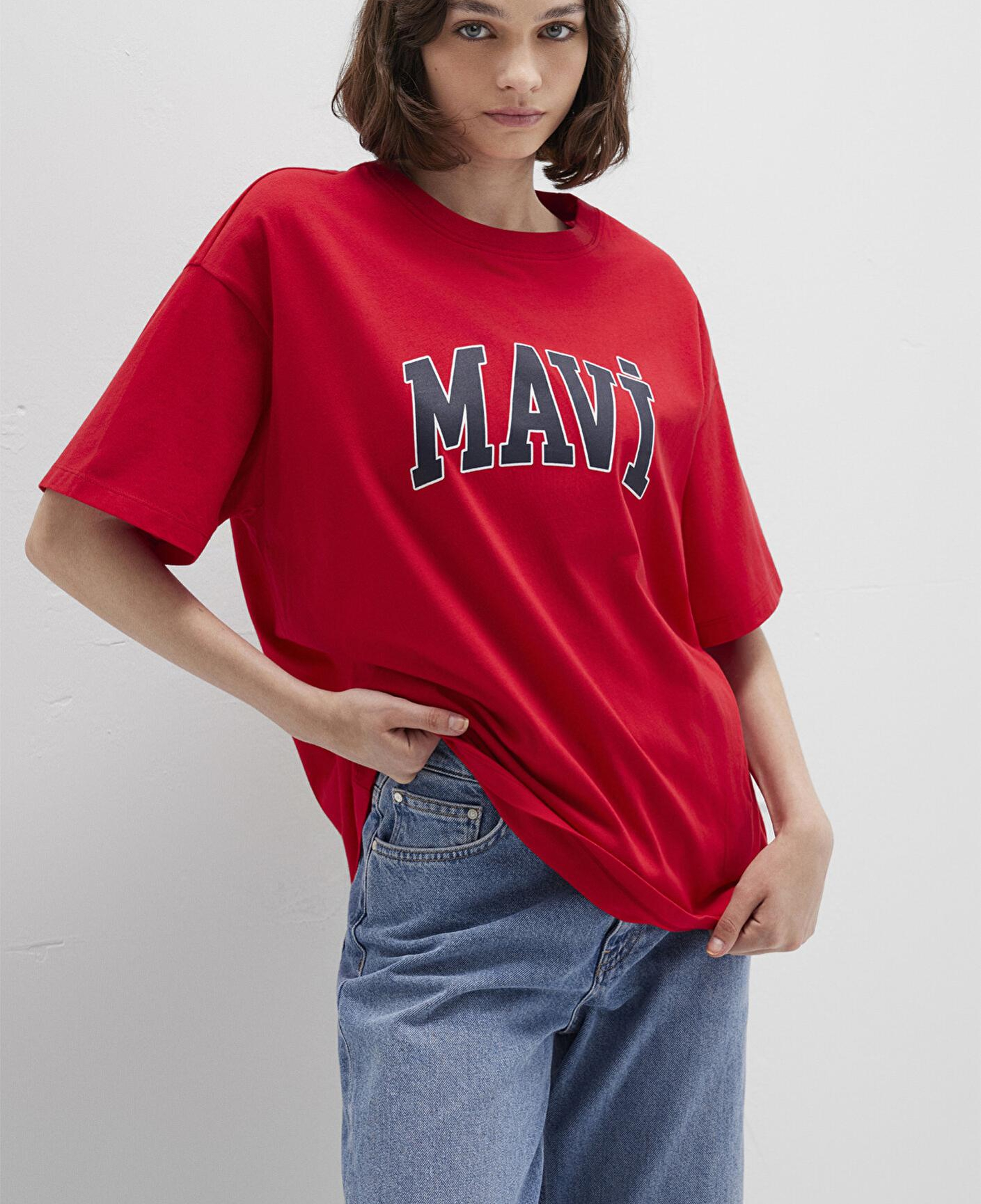 Mavi Mavi Logo Baskılı Kırmızı Tişört Oversize / Geniş Kesim 1600843-82054