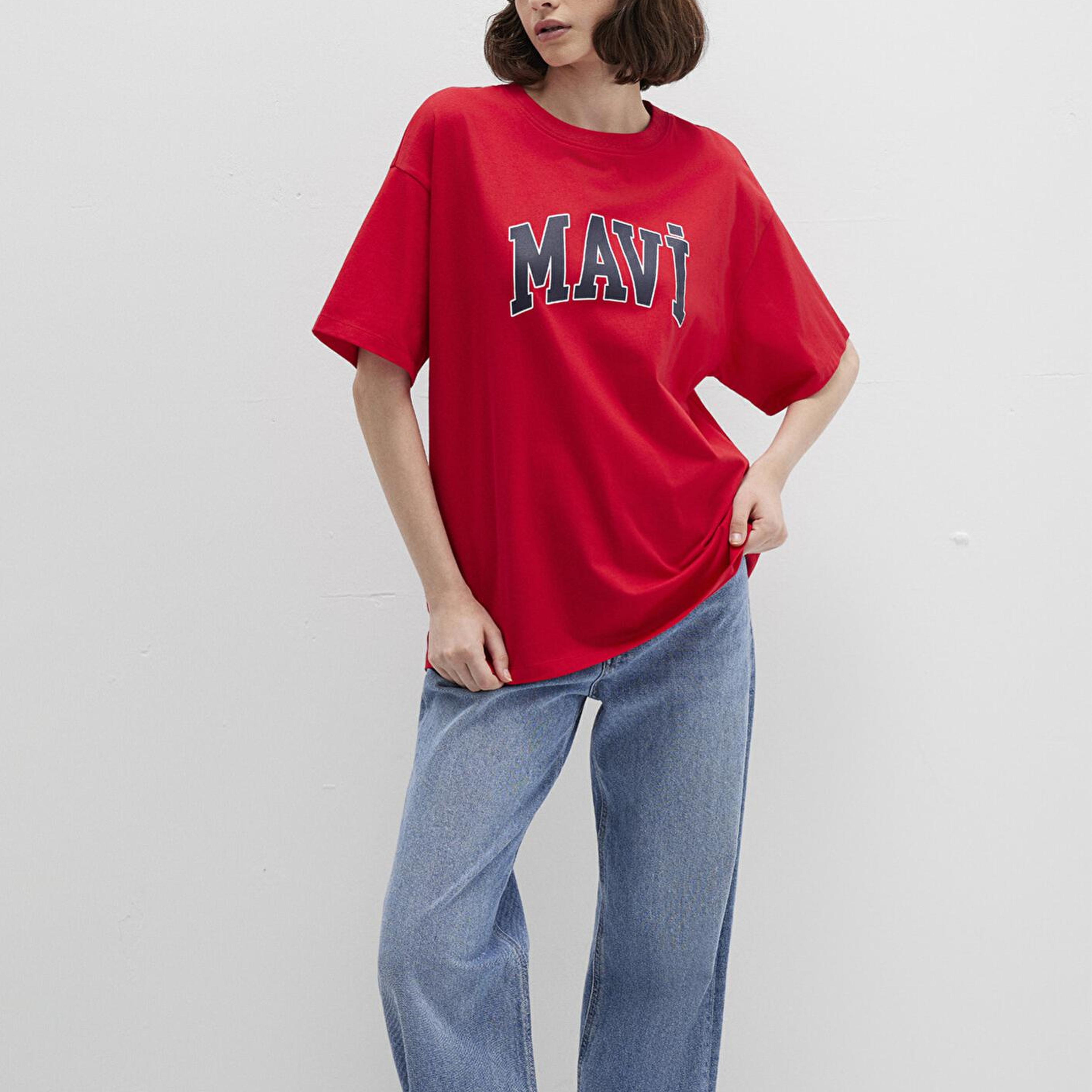 Mavi Mavi Logo Baskılı Kırmızı Tişört Oversize / Geniş Kesim 1600843-82054