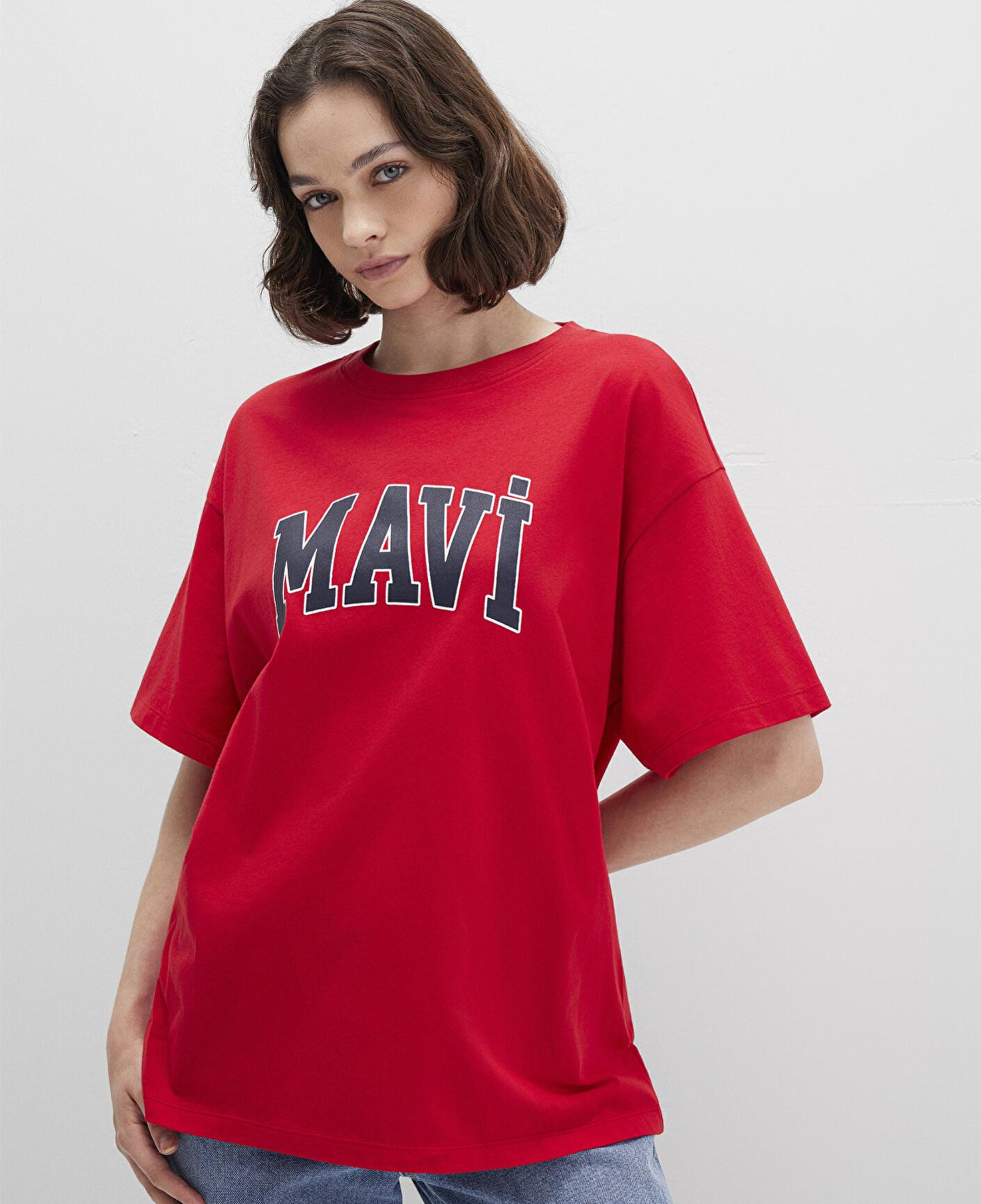 Mavi Mavi Logo Baskılı Kırmızı Tişört Oversize / Geniş Kesim 1600843-82054