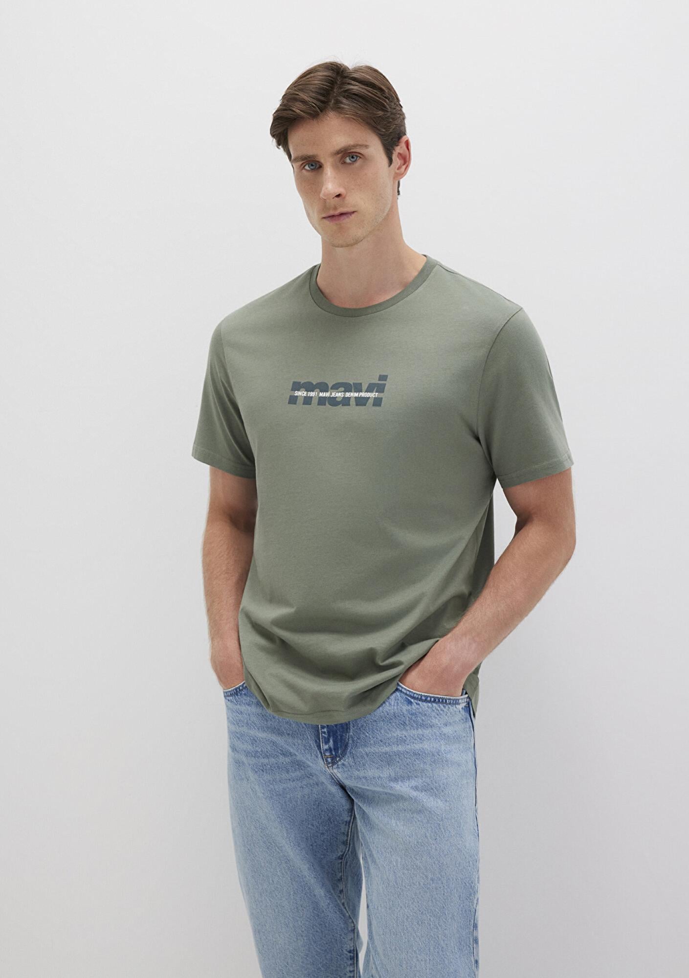 Mavi Mavi Logo Baskılı Haki Tişört Regular Fit / Normal Kesim 0610943-80692