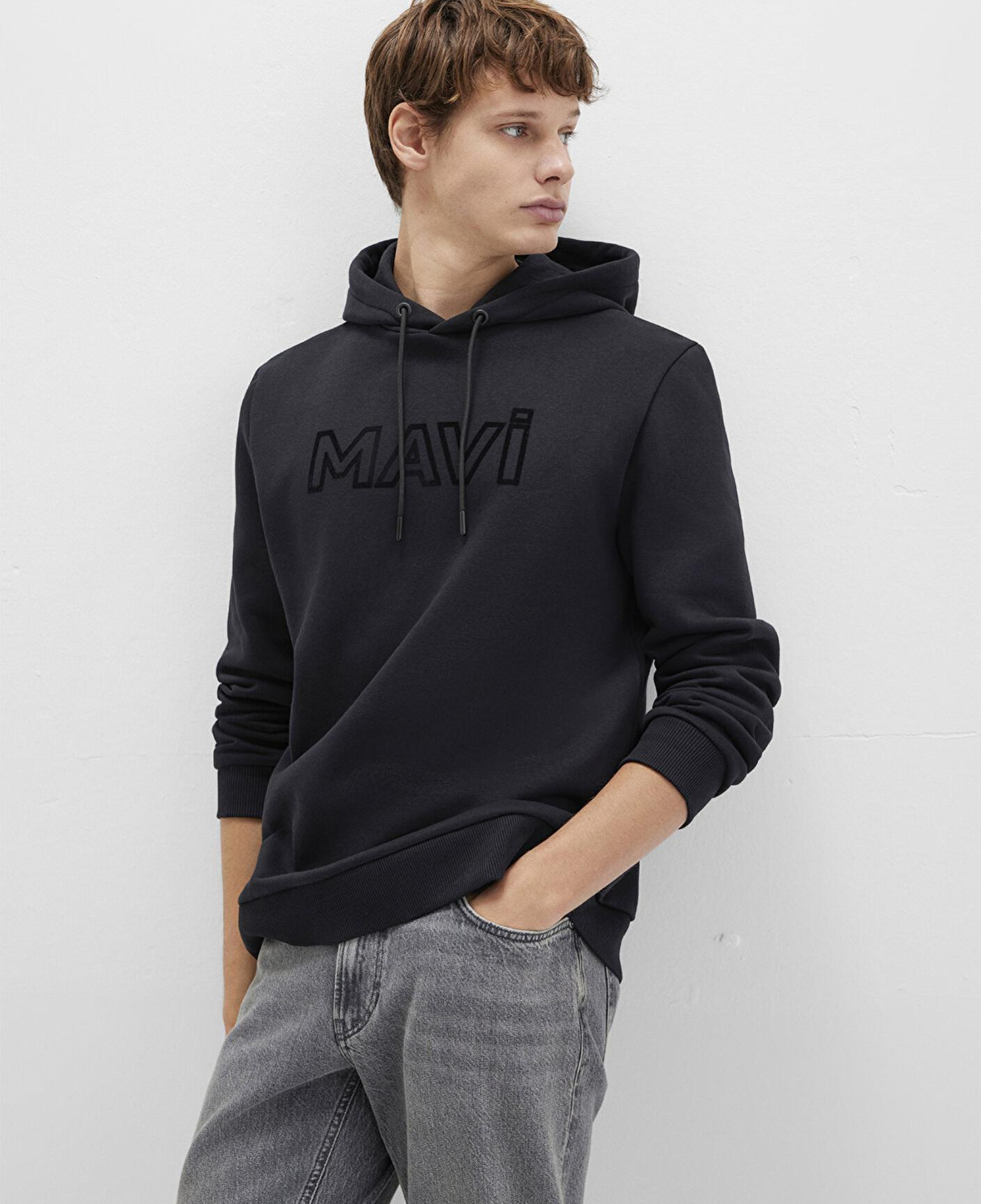 Mavi Mavi Logo Baskılı Kapüşonlu Siyah Sweatshirt 0610941-900