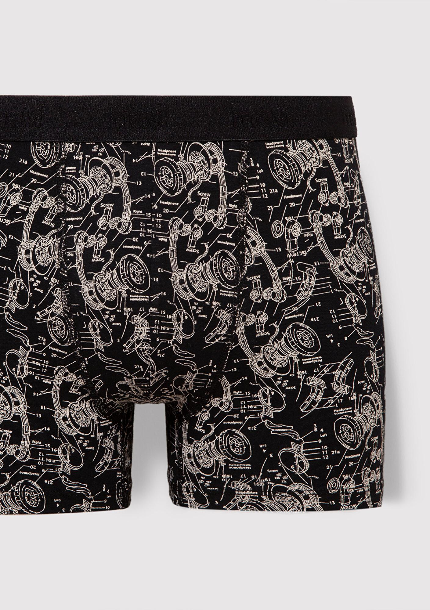 Mavi Grafik Baskılı Siyah Boxer 092070-900