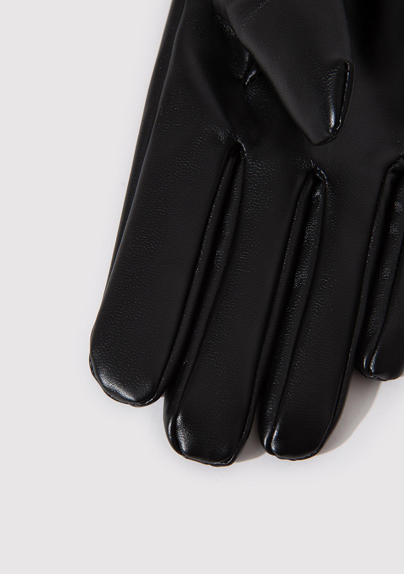 Mavi Suni Kürk Detaylı Siyah Suni Deri Eldiven 1910652-900