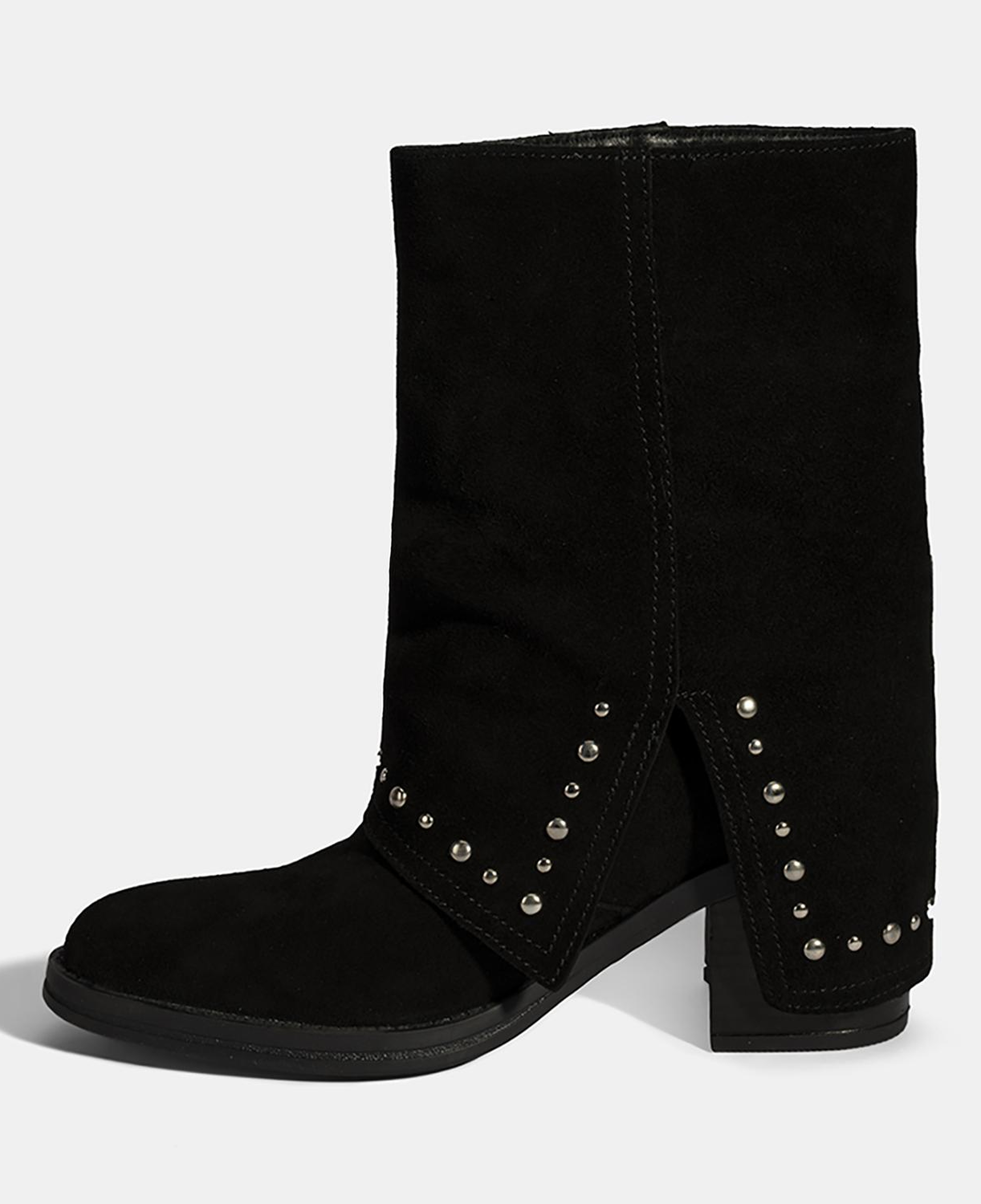 Kadın Siyah Zımba Detaylı Kalın Topuklu Süet Bot