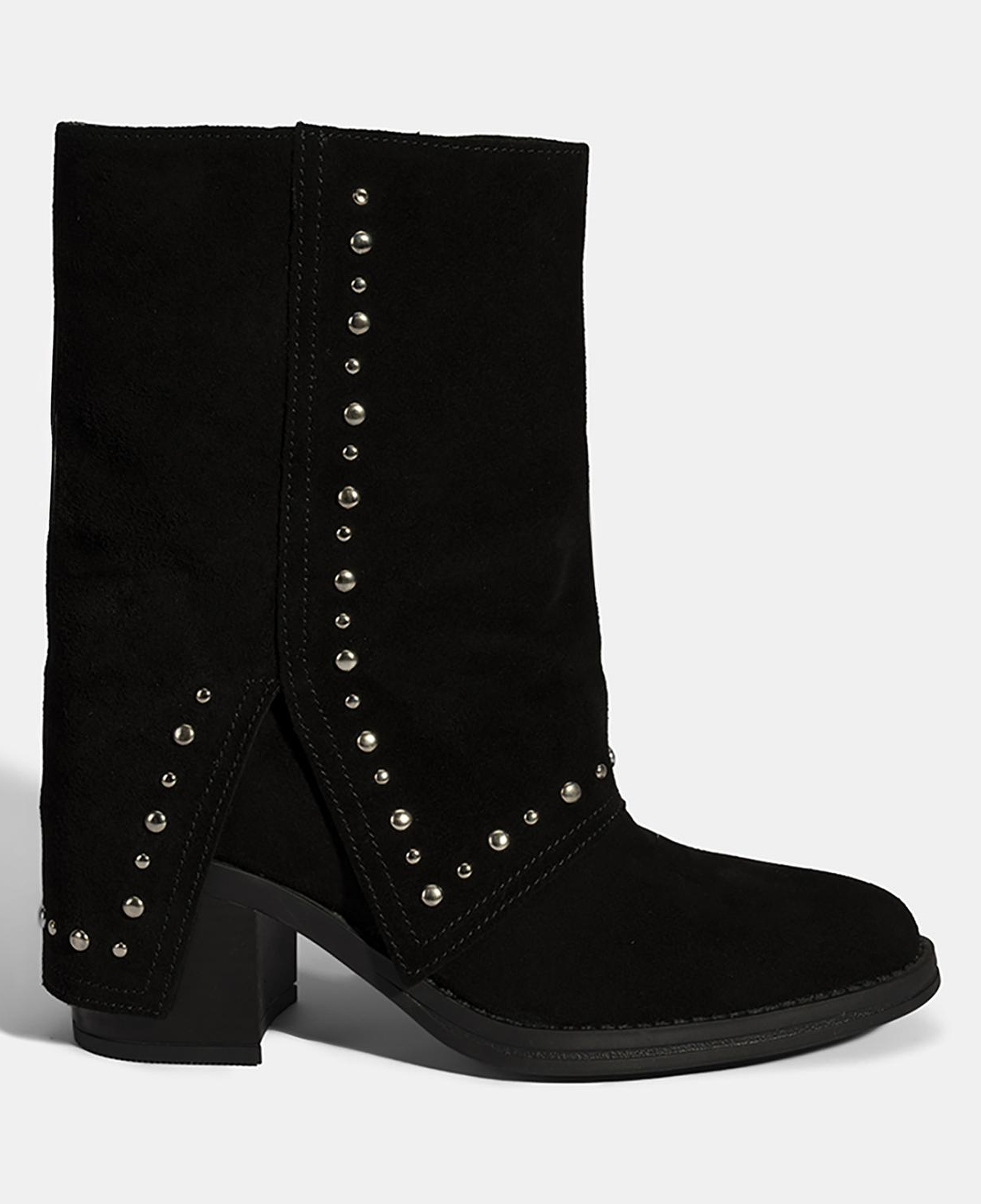 Kadın Siyah Zımba Detaylı Kalın Topuklu Süet Bot