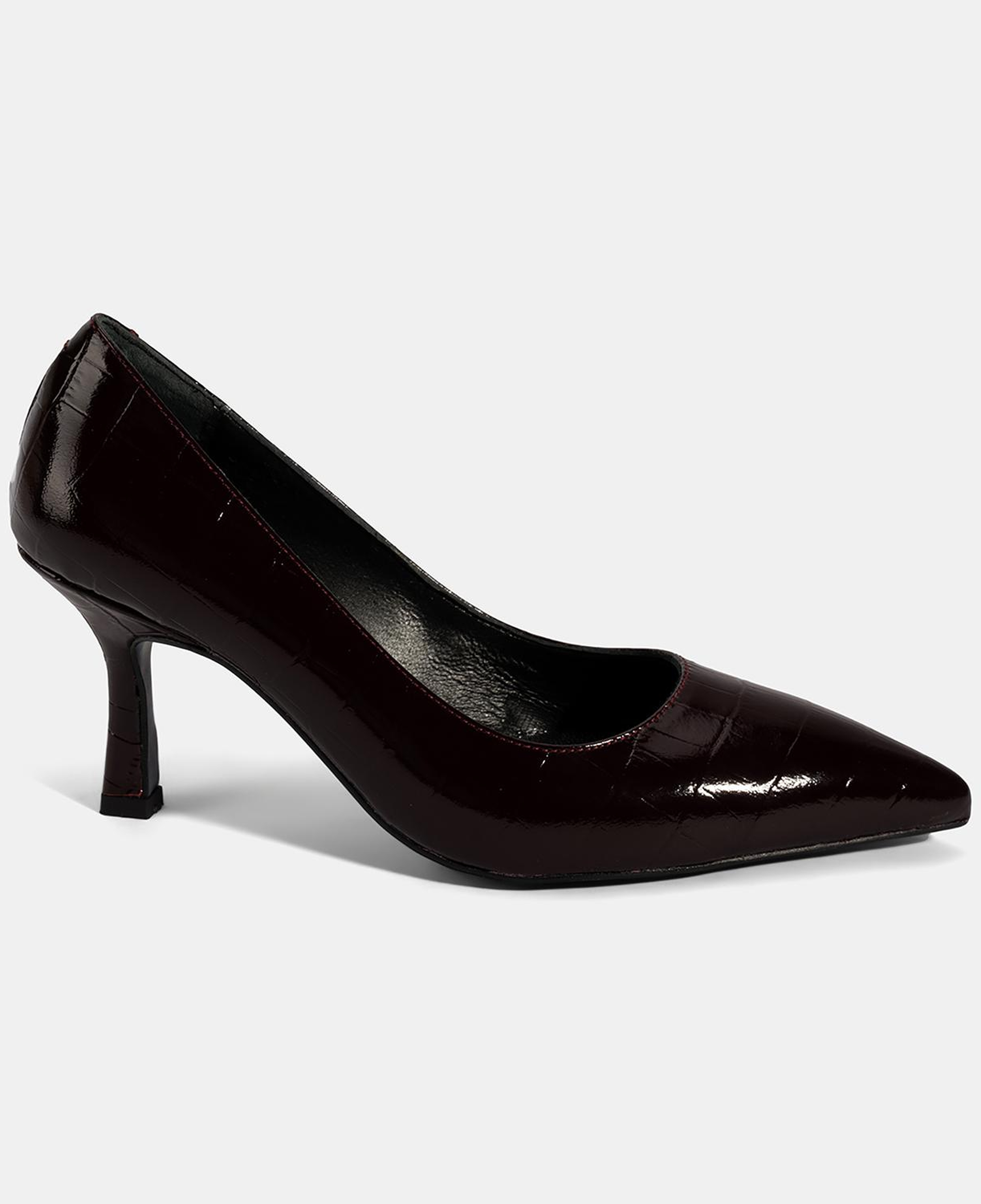 Kadın Bordo Kroko Baskılı Deri Stiletto