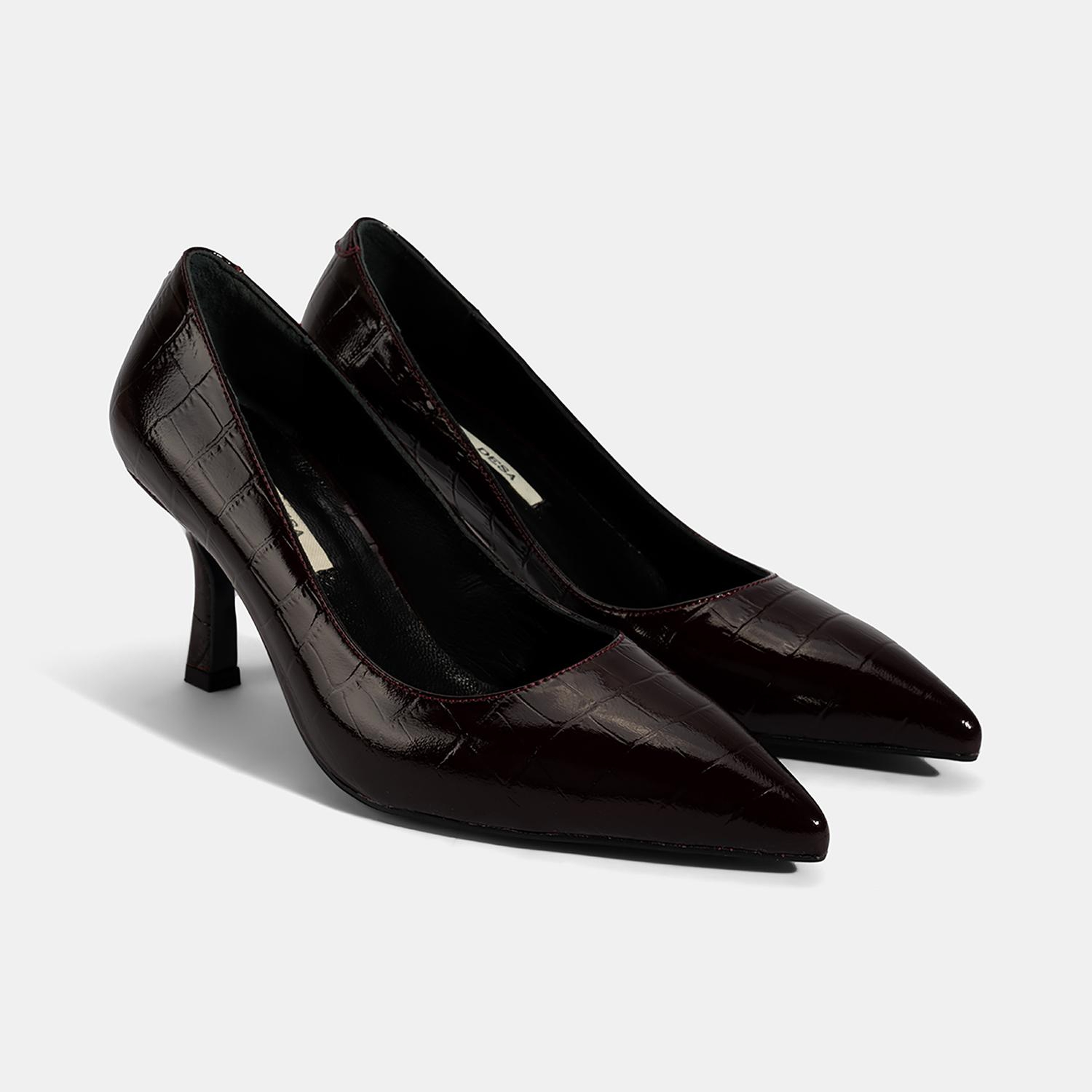 Kadın Bordo Kroko Baskılı Deri Stiletto
