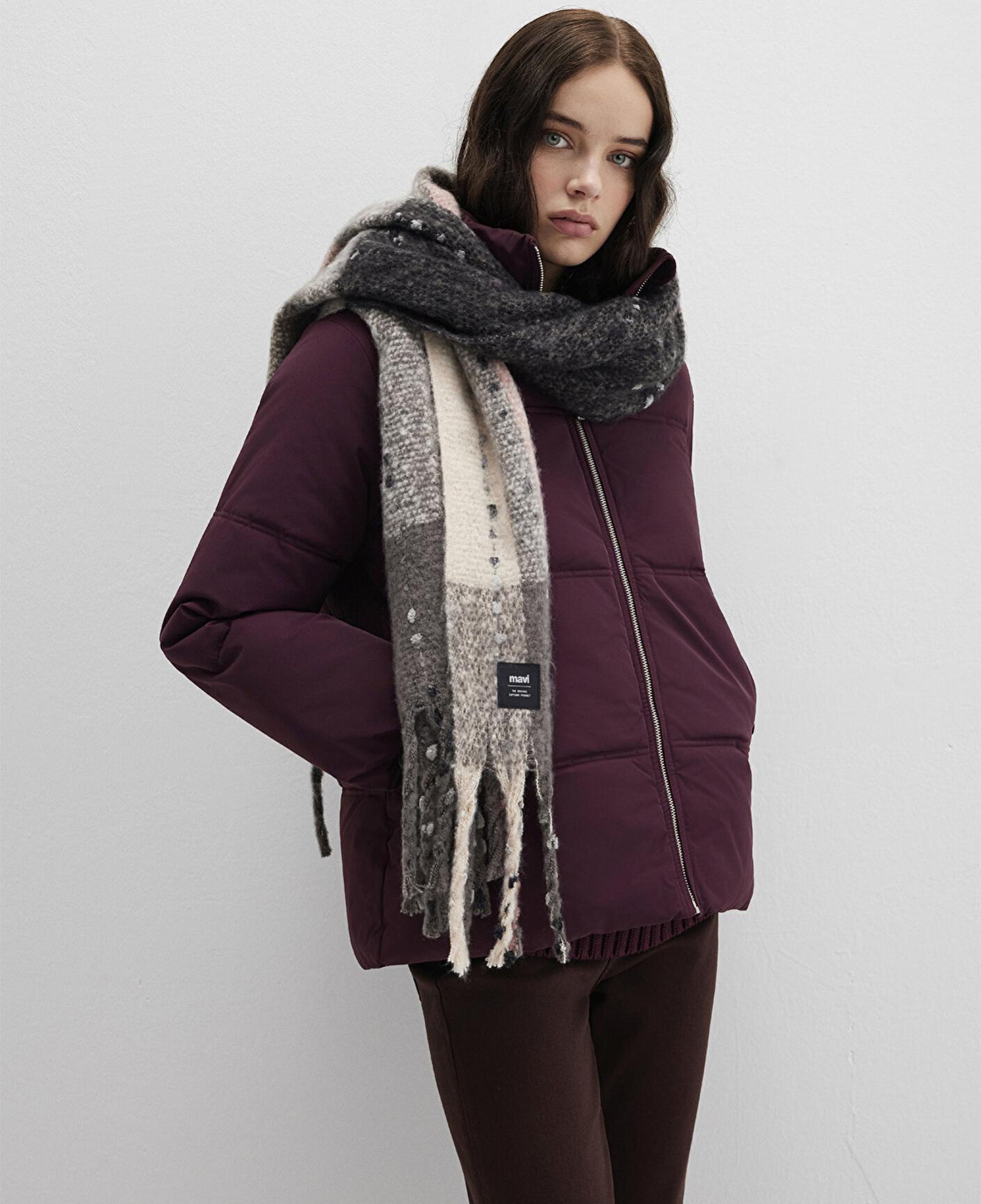 Mavi Püsküllü Kareli Atkı 1910697-34320