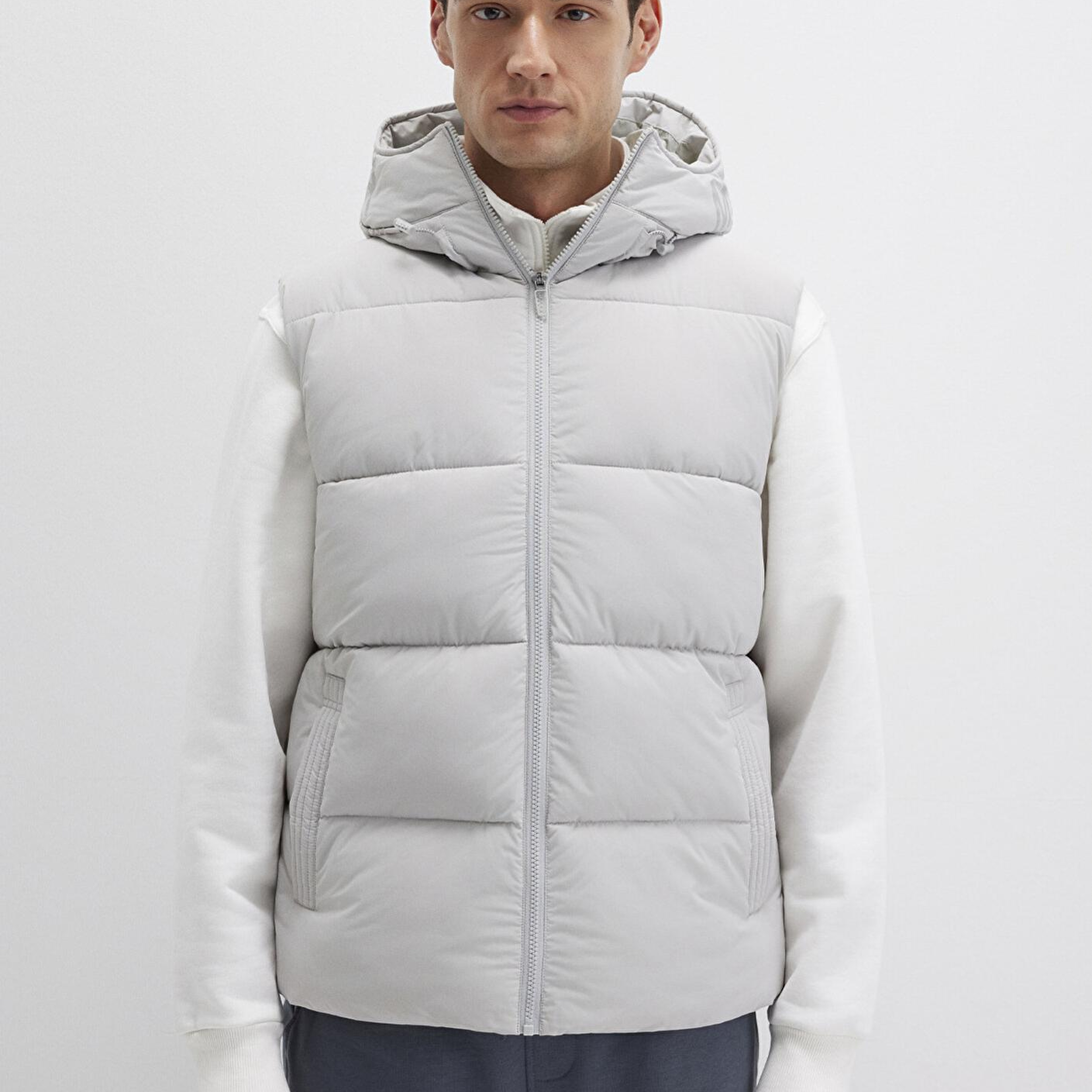 Mavi Kapüşonlu Açık Gri Şişme Yelek Regular Fit / Normal Kesim 0110089-70075