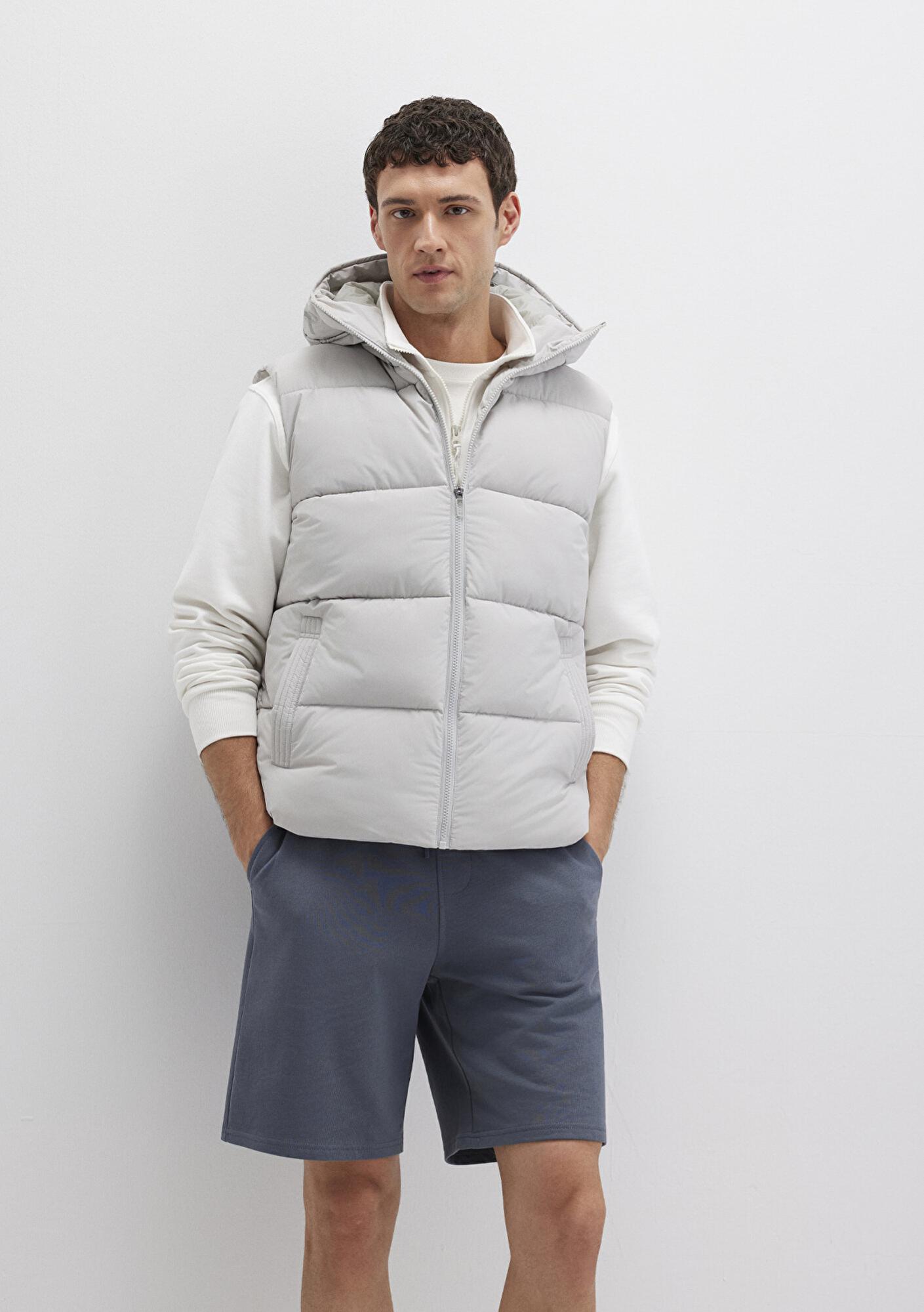 Mavi Kapüşonlu Açık Gri Şişme Yelek Regular Fit / Normal Kesim 0110089-70075