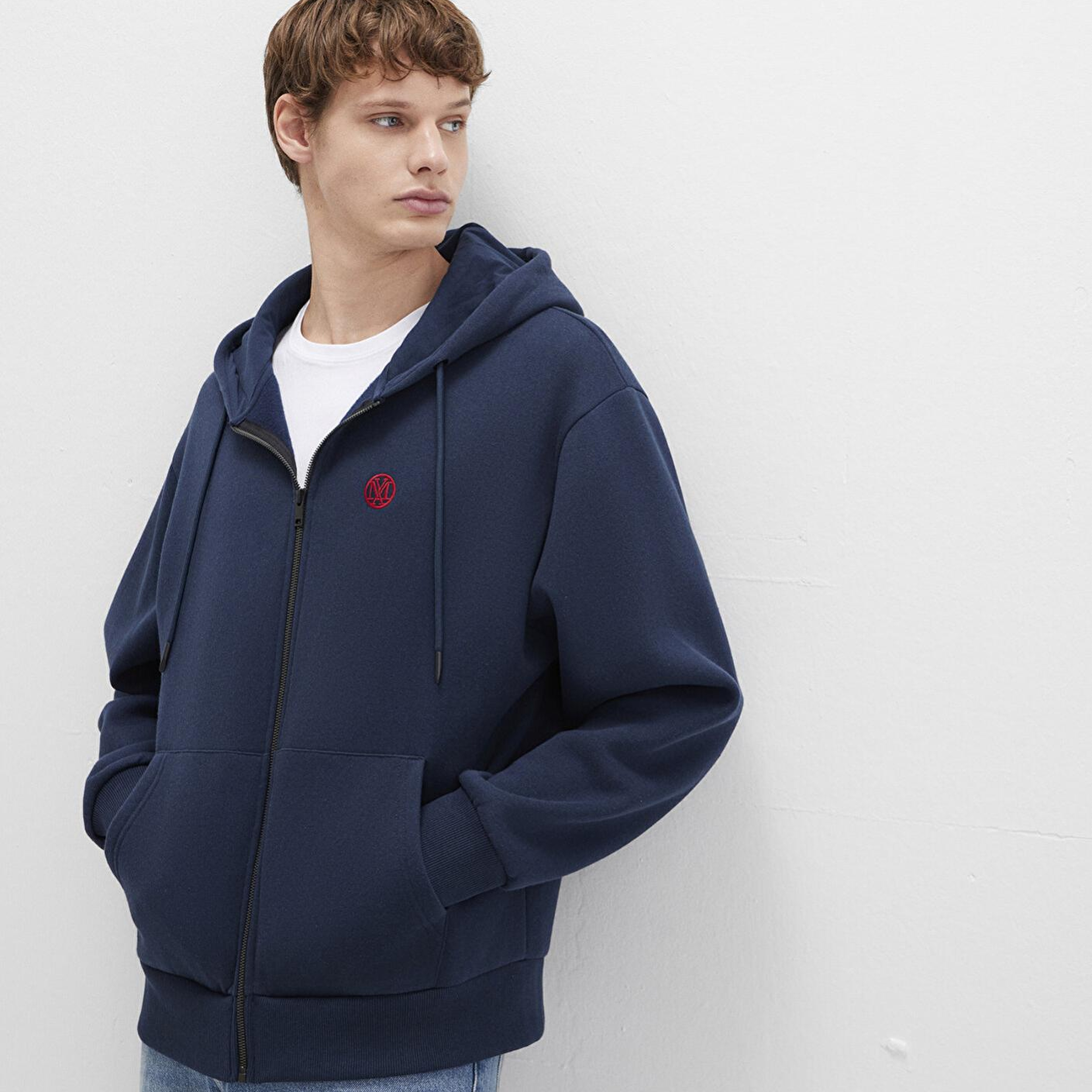 Mavi Mühür Logo Nakışlı Kapüşonlu Fermuarlı Lacivert Sweatshirt 066979-70490