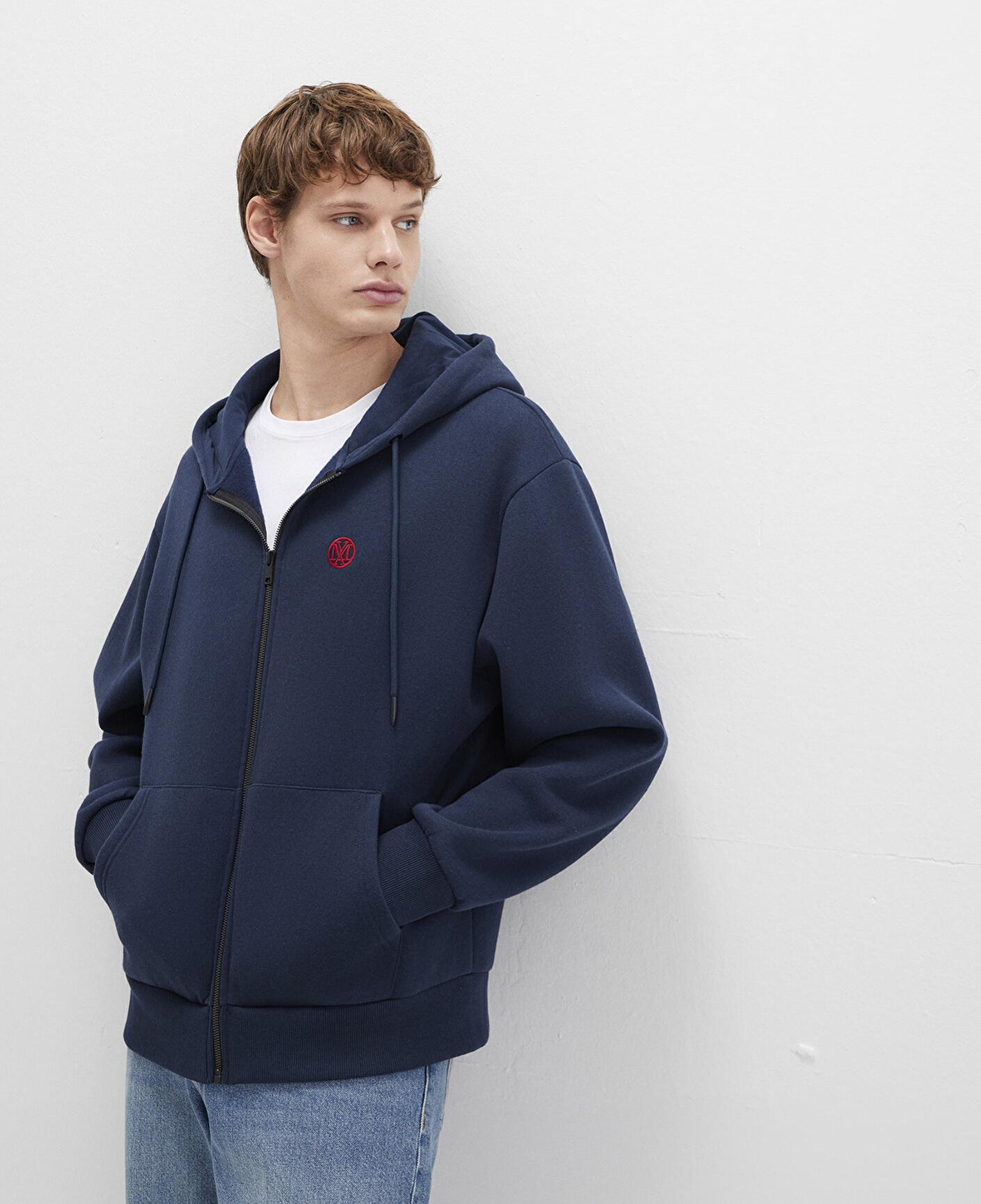 Mavi Mühür Logo Nakışlı Kapüşonlu Fermuarlı Lacivert Sweatshirt 066979-70490