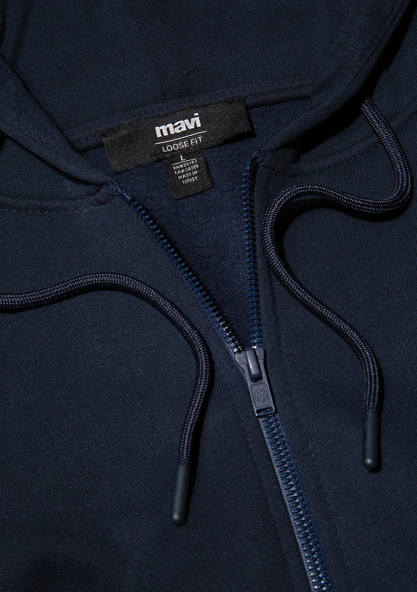 Mavi Mühür Logo Nakışlı Kapüşonlu Fermuarlı Lacivert Sweatshirt 066979-70490