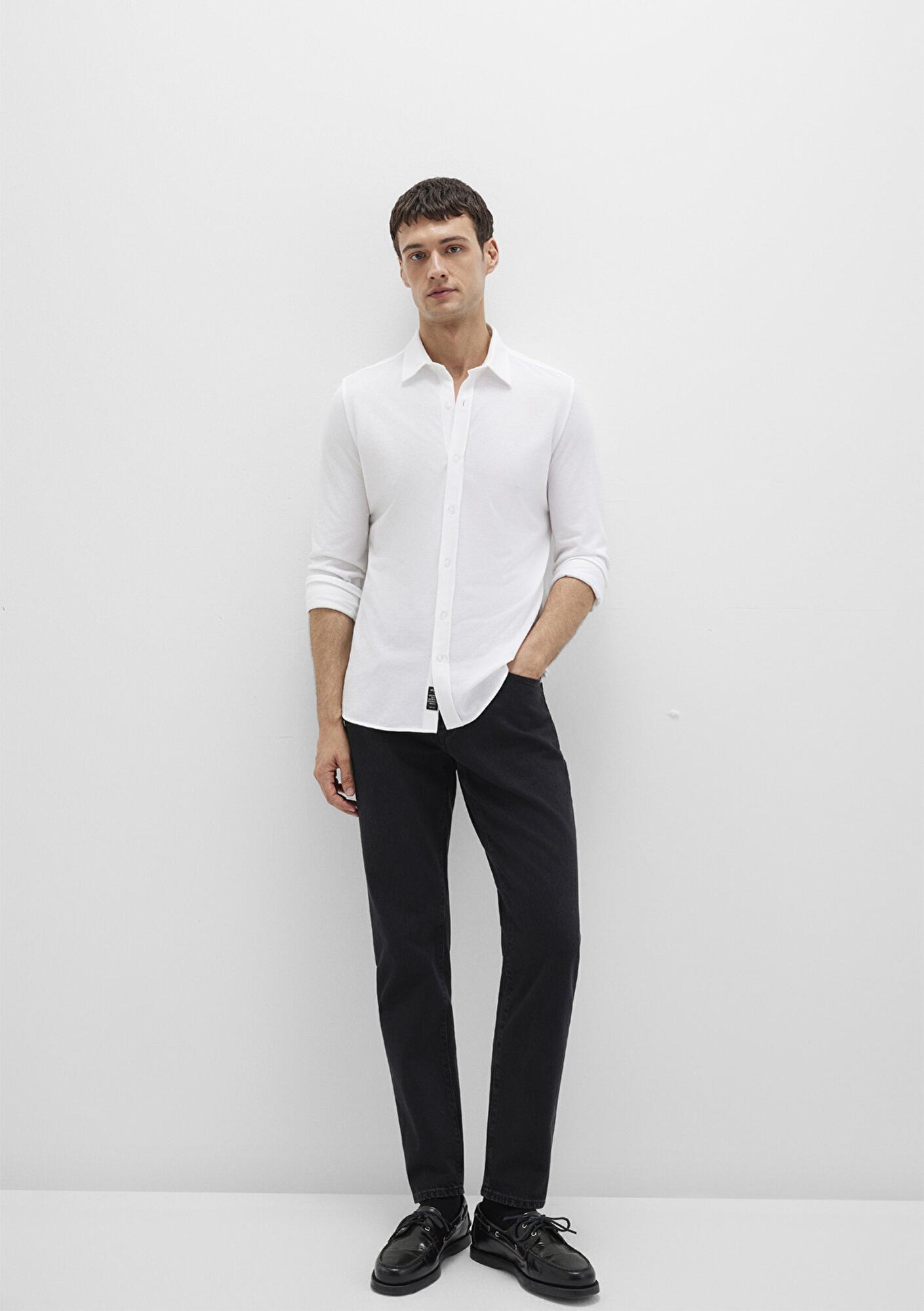 Mavi Beyaz Örme Gömlek Fitted / Vücuda Oturan Kesim 0210294-620