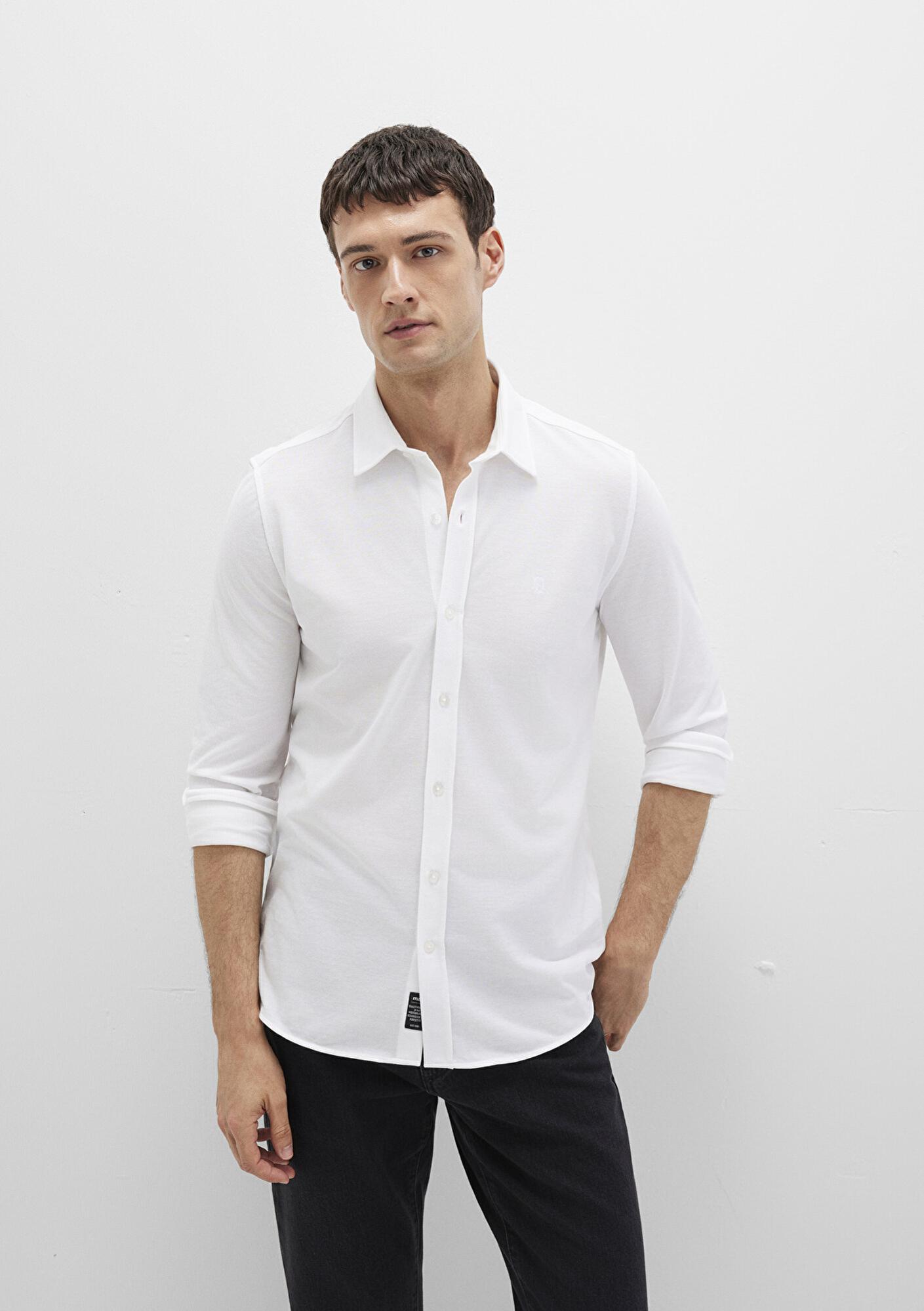 Mavi Beyaz Örme Gömlek Fitted / Vücuda Oturan Kesim 0210294-620