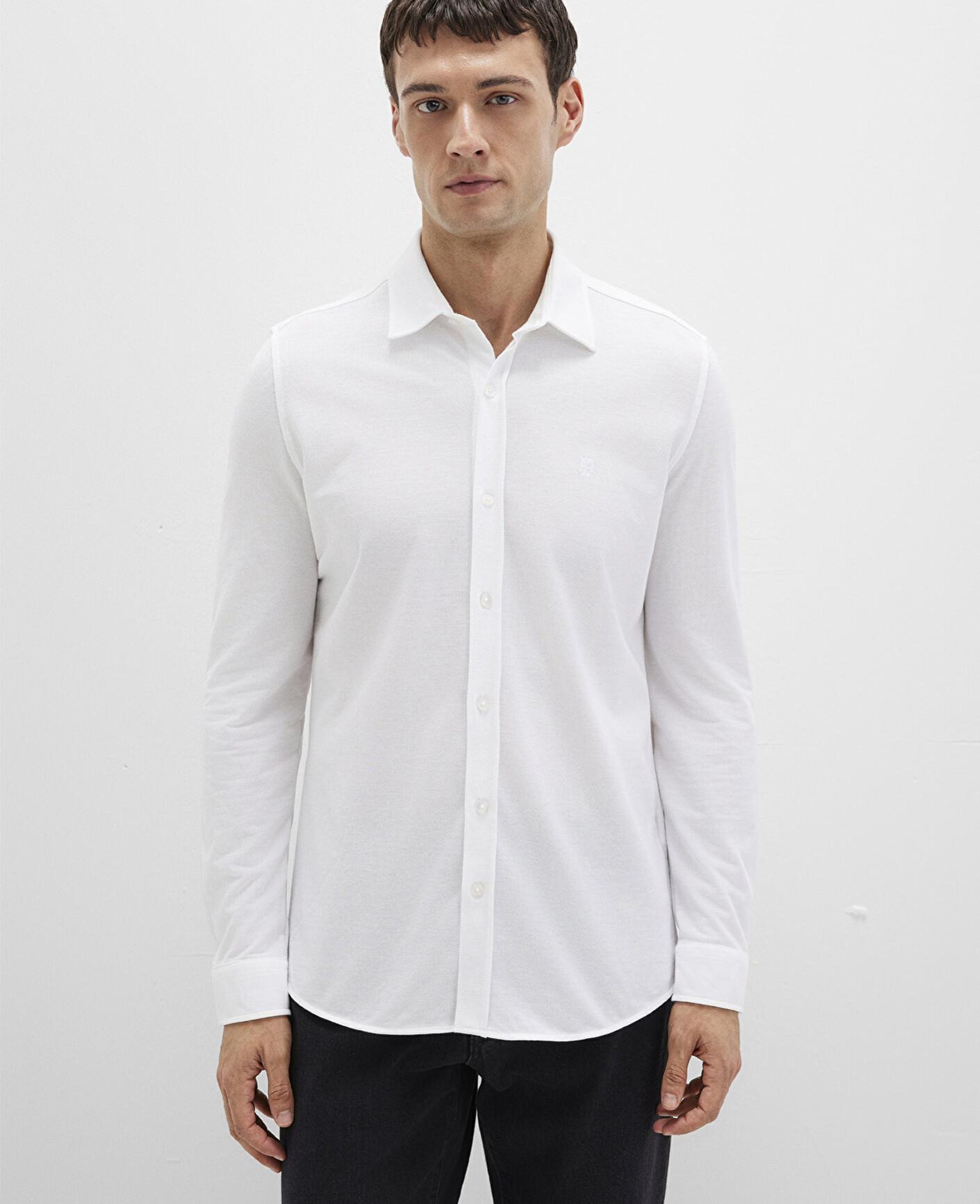 Mavi Beyaz Örme Gömlek Fitted / Vücuda Oturan Kesim 0210294-620