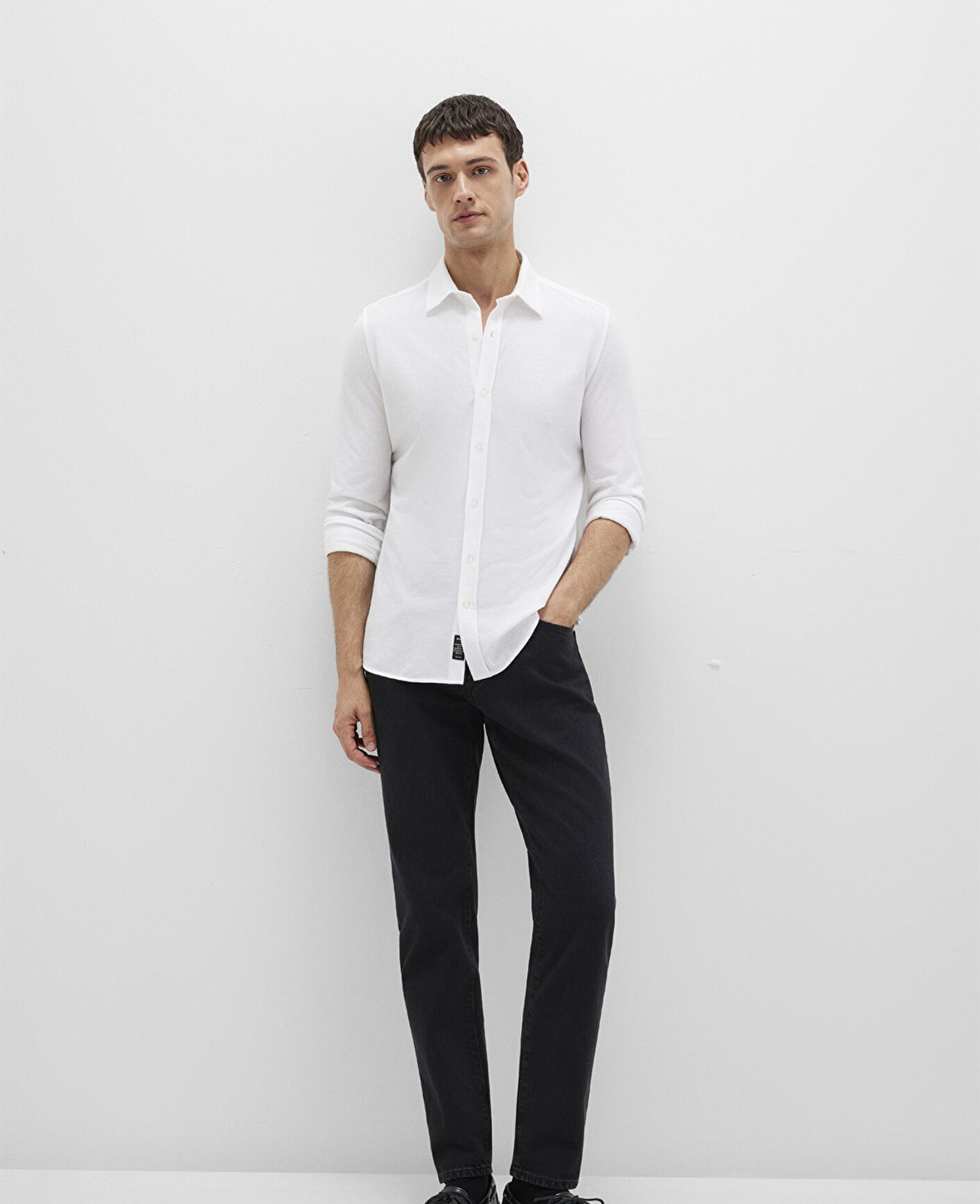 Mavi Beyaz Örme Gömlek Fitted / Vücuda Oturan Kesim 0210294-620