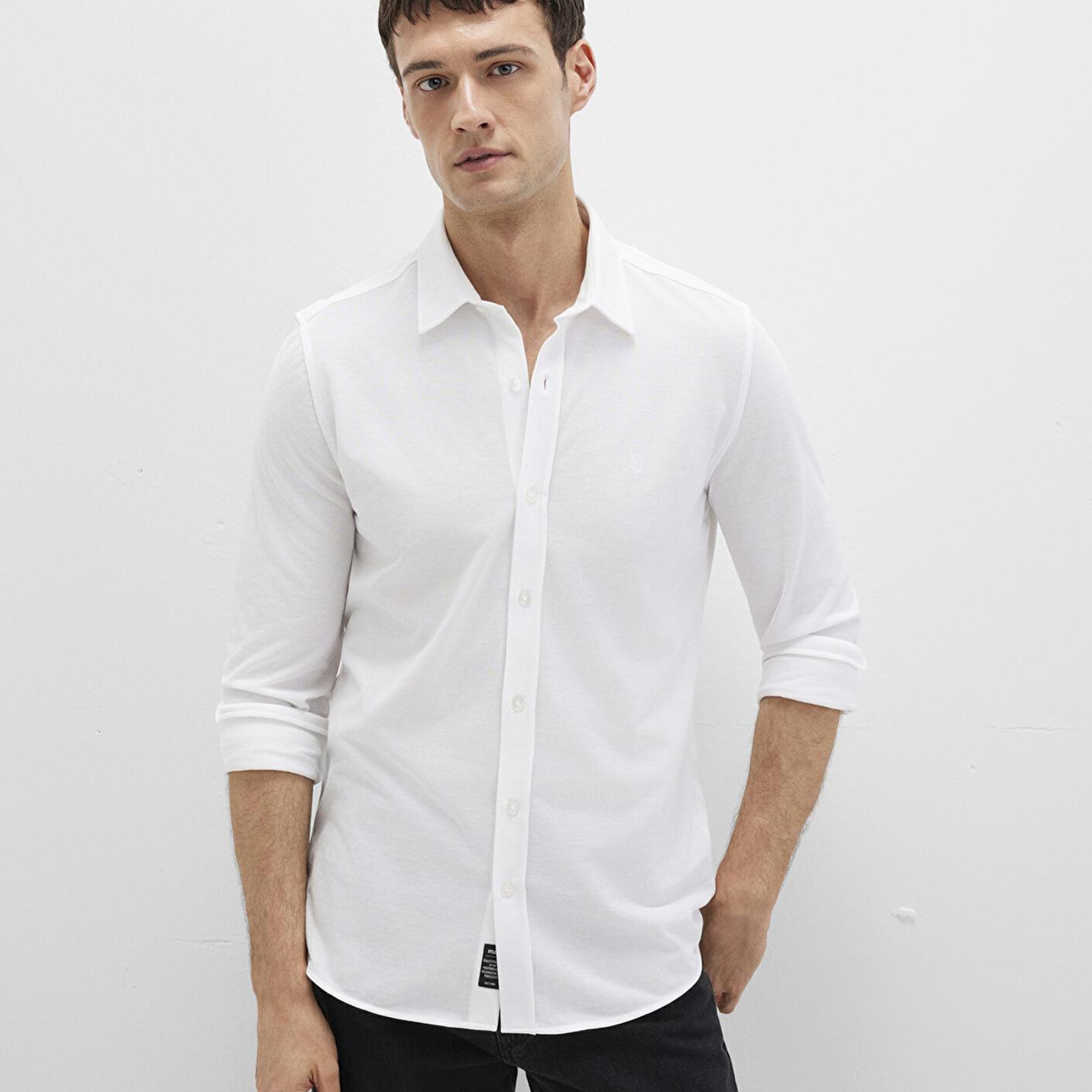 Mavi Beyaz Örme Gömlek Fitted / Vücuda Oturan Kesim 0210294-620