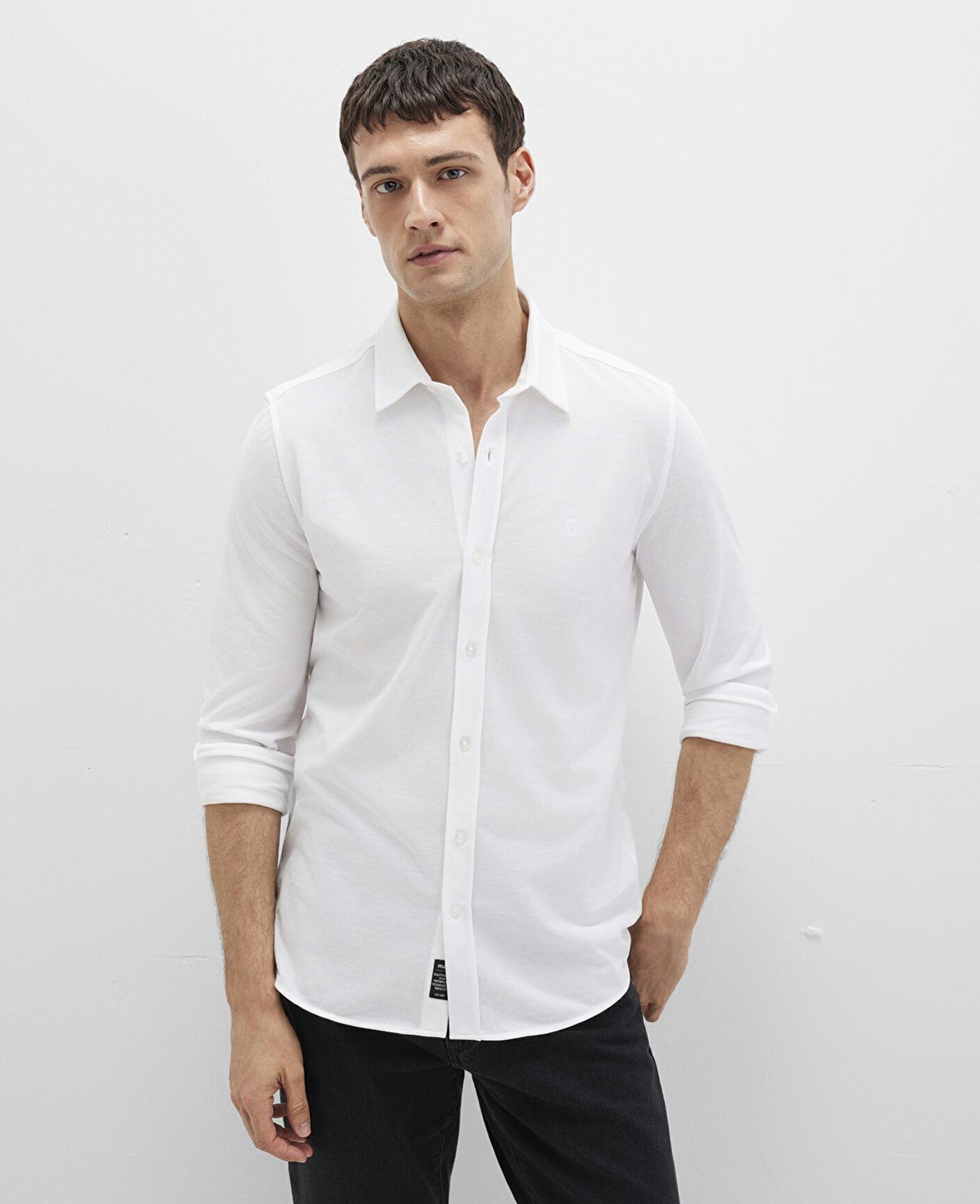 Mavi Beyaz Örme Gömlek Fitted / Vücuda Oturan Kesim 0210294-620