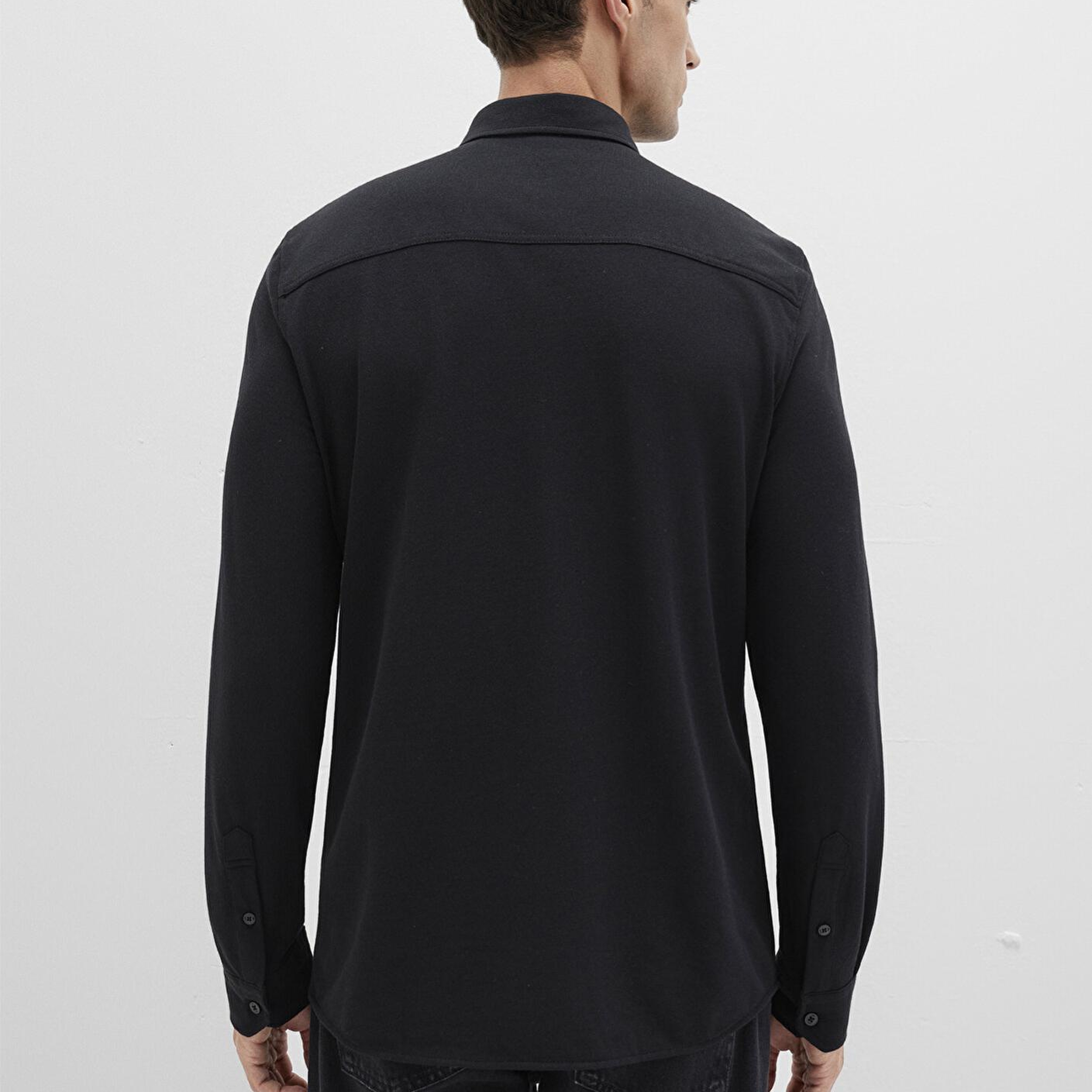 Mavi Siyah Örme Gömlek Fitted / Vücuda Oturan Kesim 0210294-900