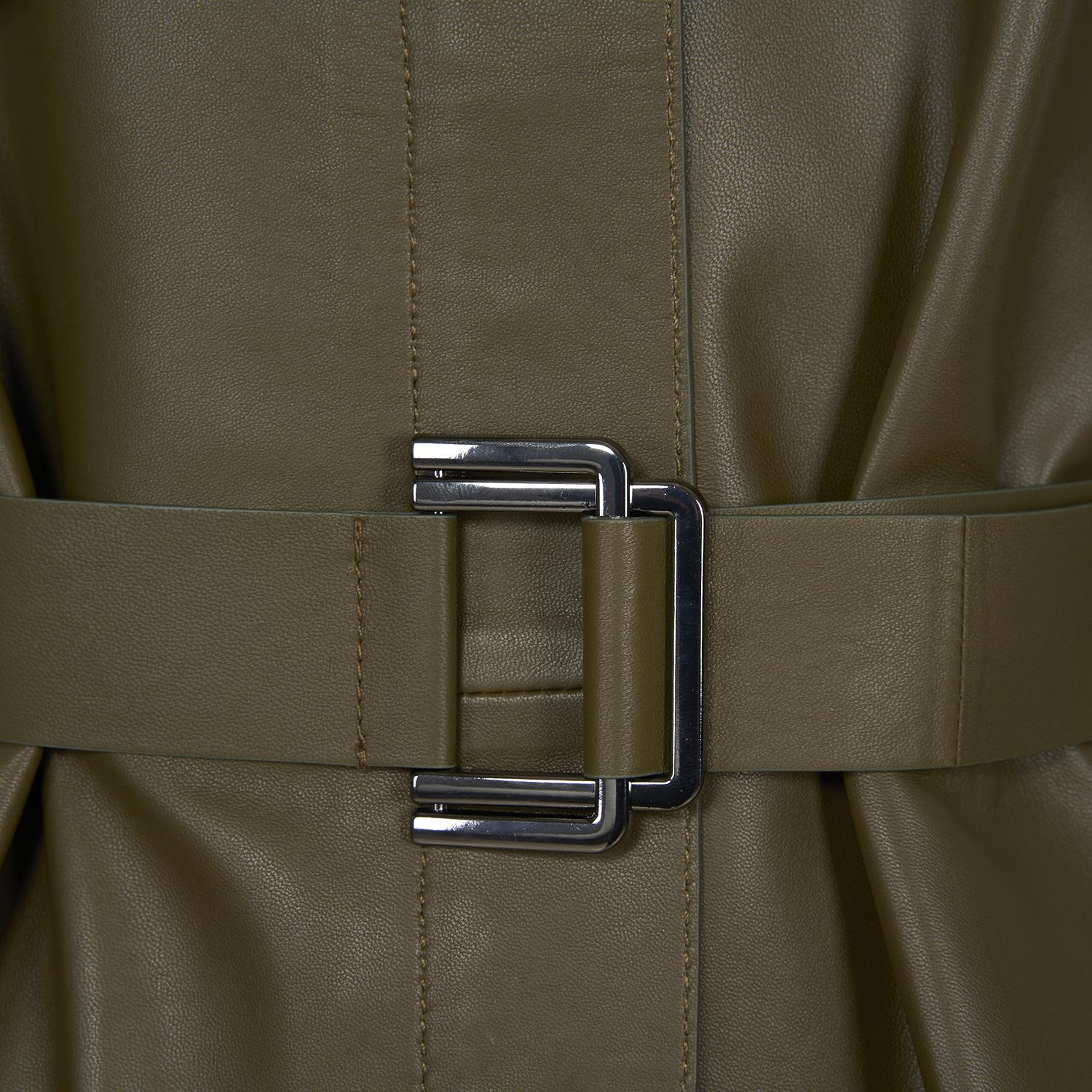 Kelly Yeşil Kadın Deri Trençkot