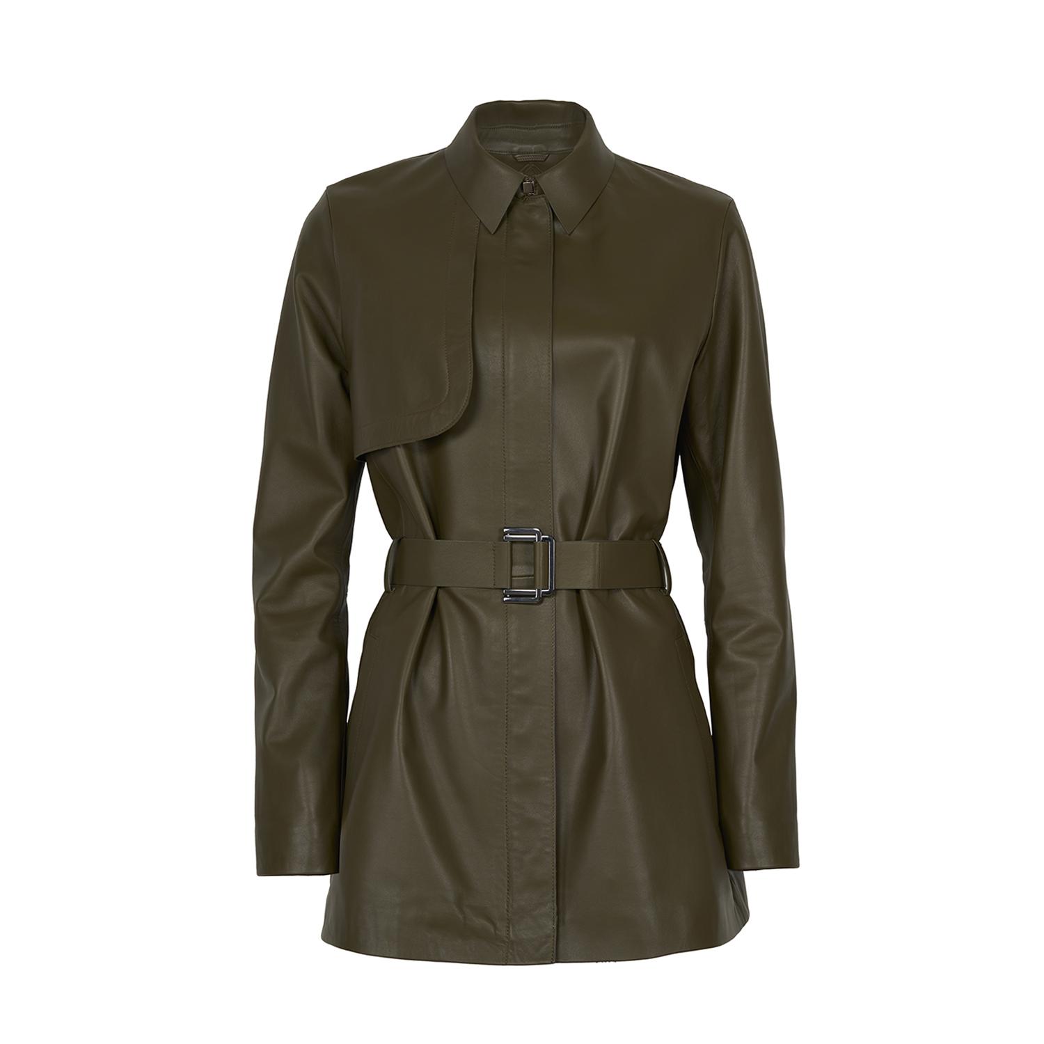 Kelly Yeşil Kadın Deri Trençkot