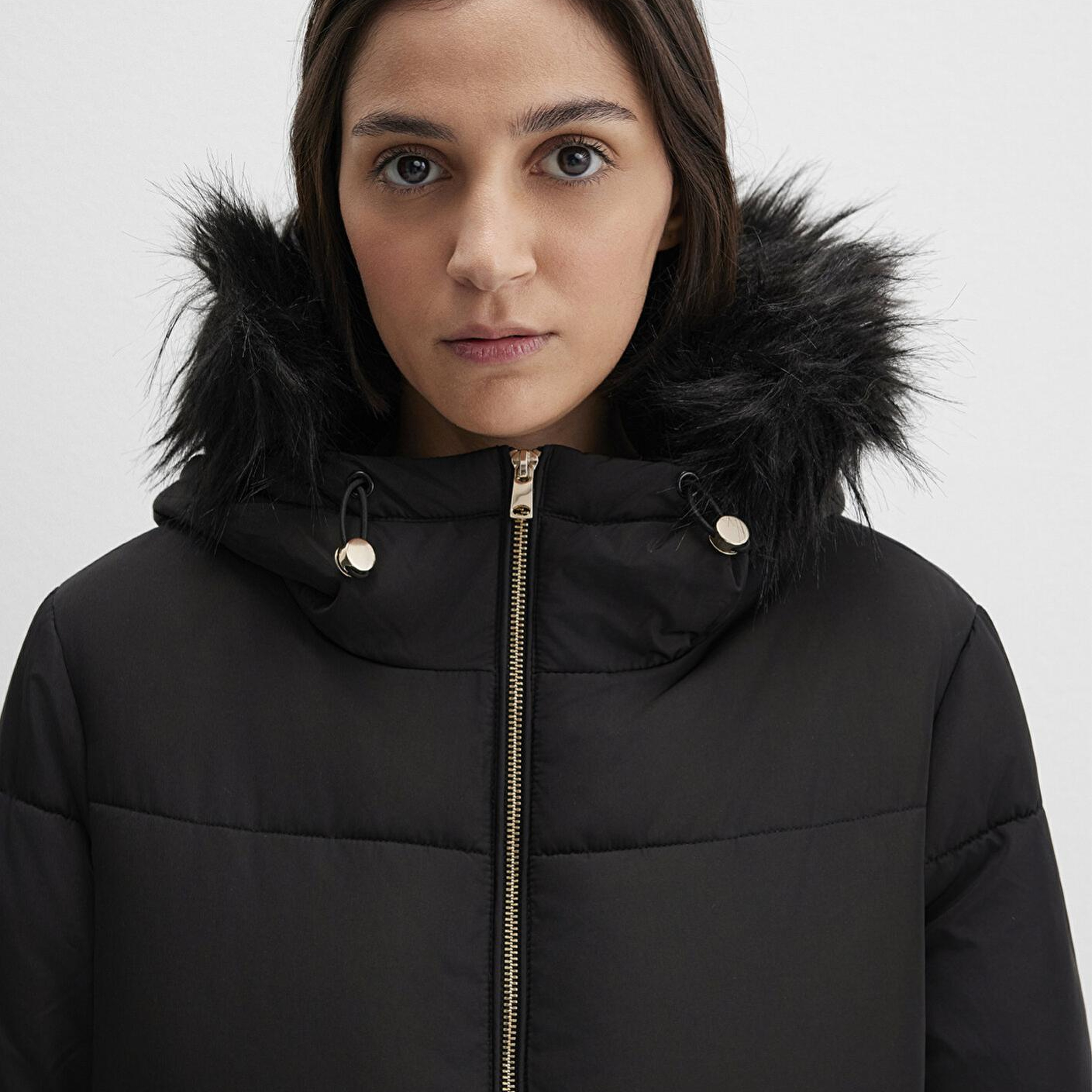 Mavi Suni Kürk Detaylı Siyah Şişme Mont 1110100-900