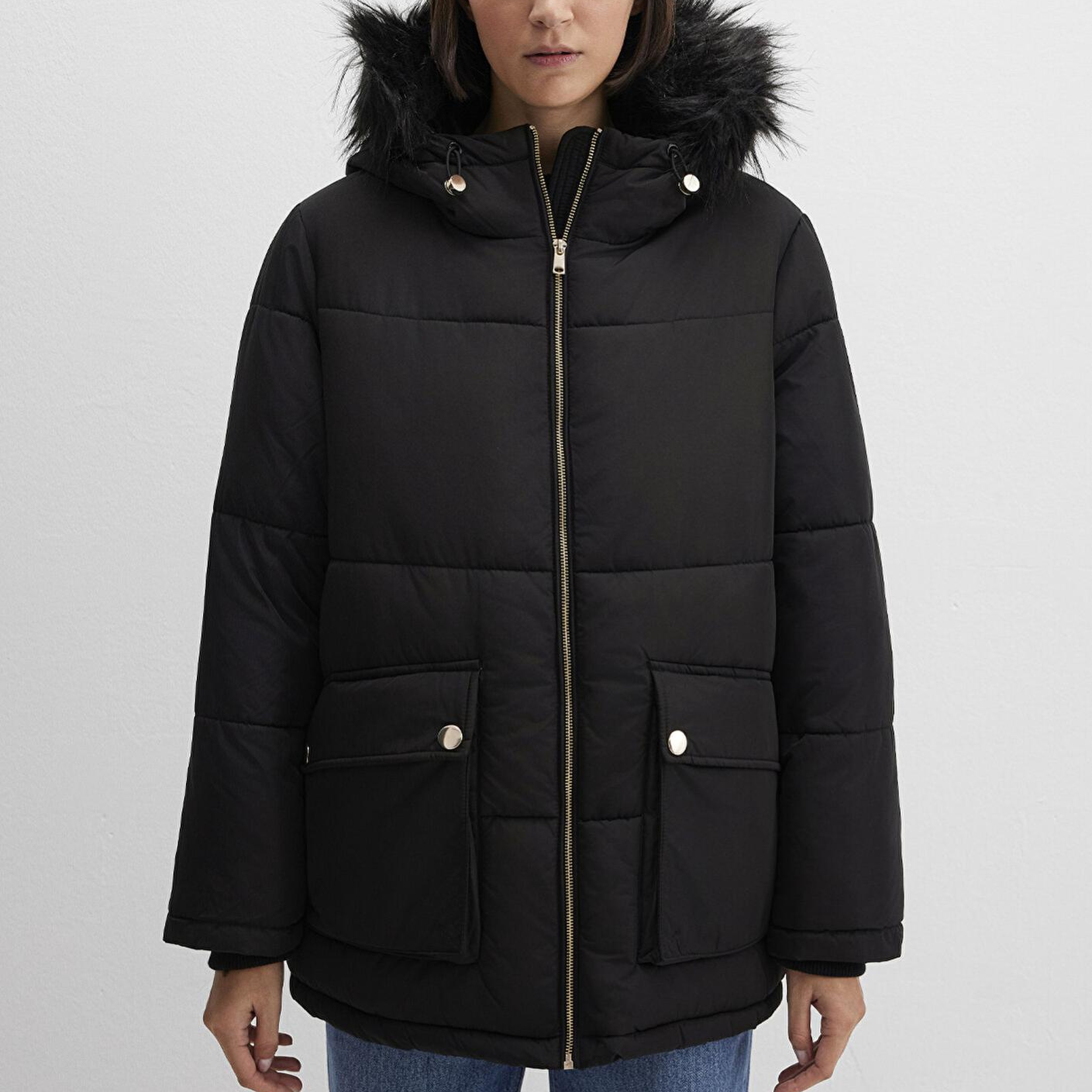 Mavi Suni Kürk Detaylı Siyah Şişme Mont 1110100-900