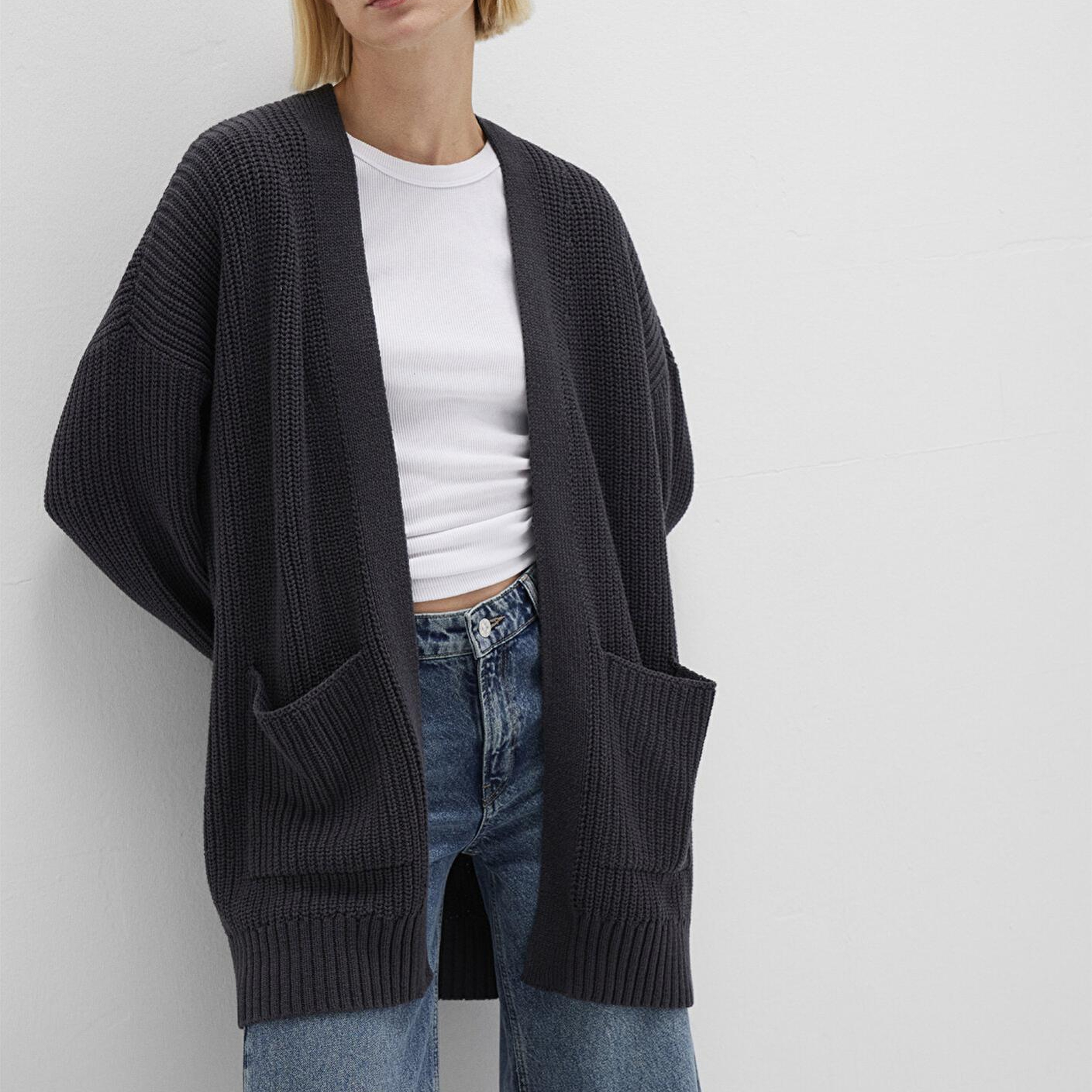 Mavi Uzun Antrasit Hırka Oversize / Geniş Kesim 1710118-80023