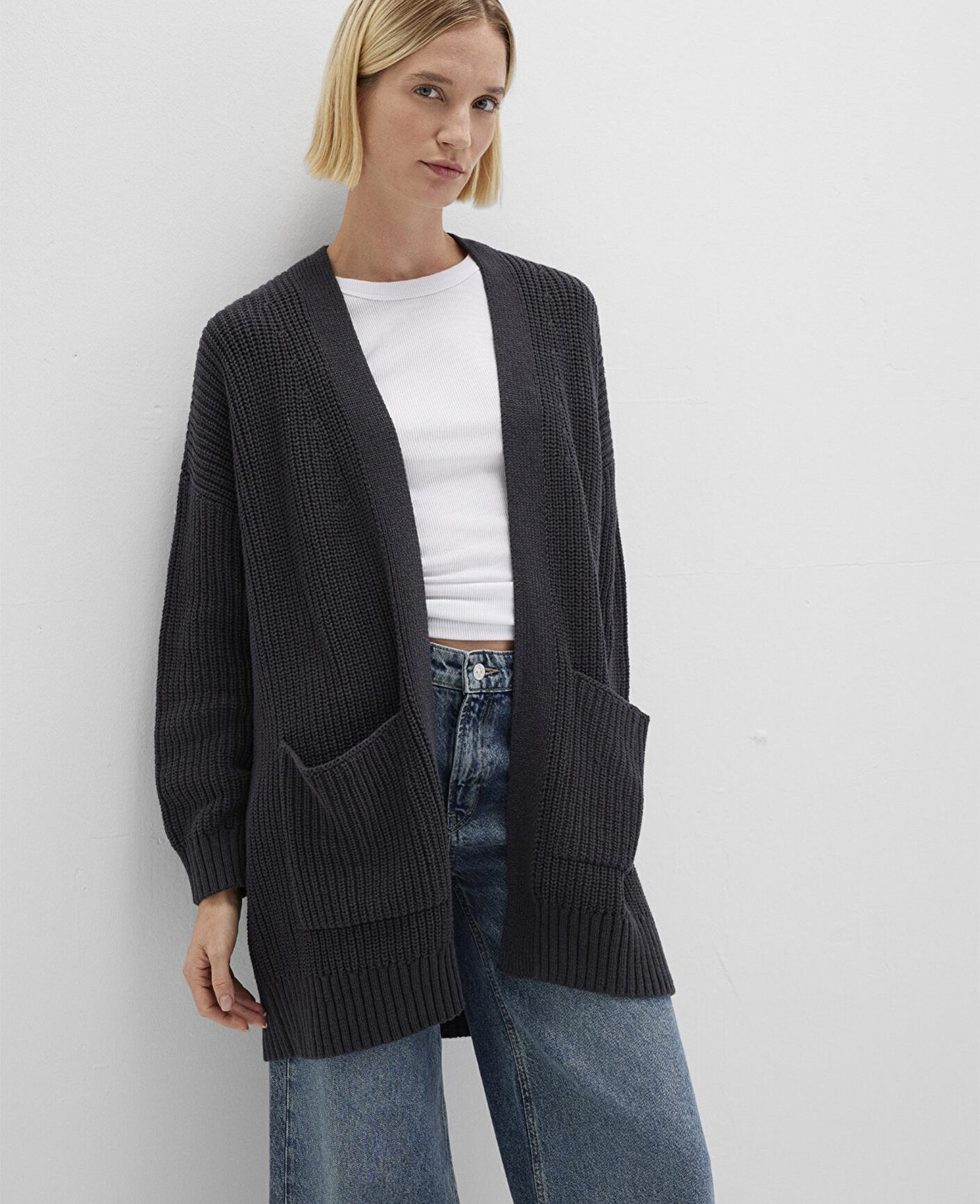 Mavi Uzun Antrasit Hırka Oversize / Geniş Kesim 1710118-80023